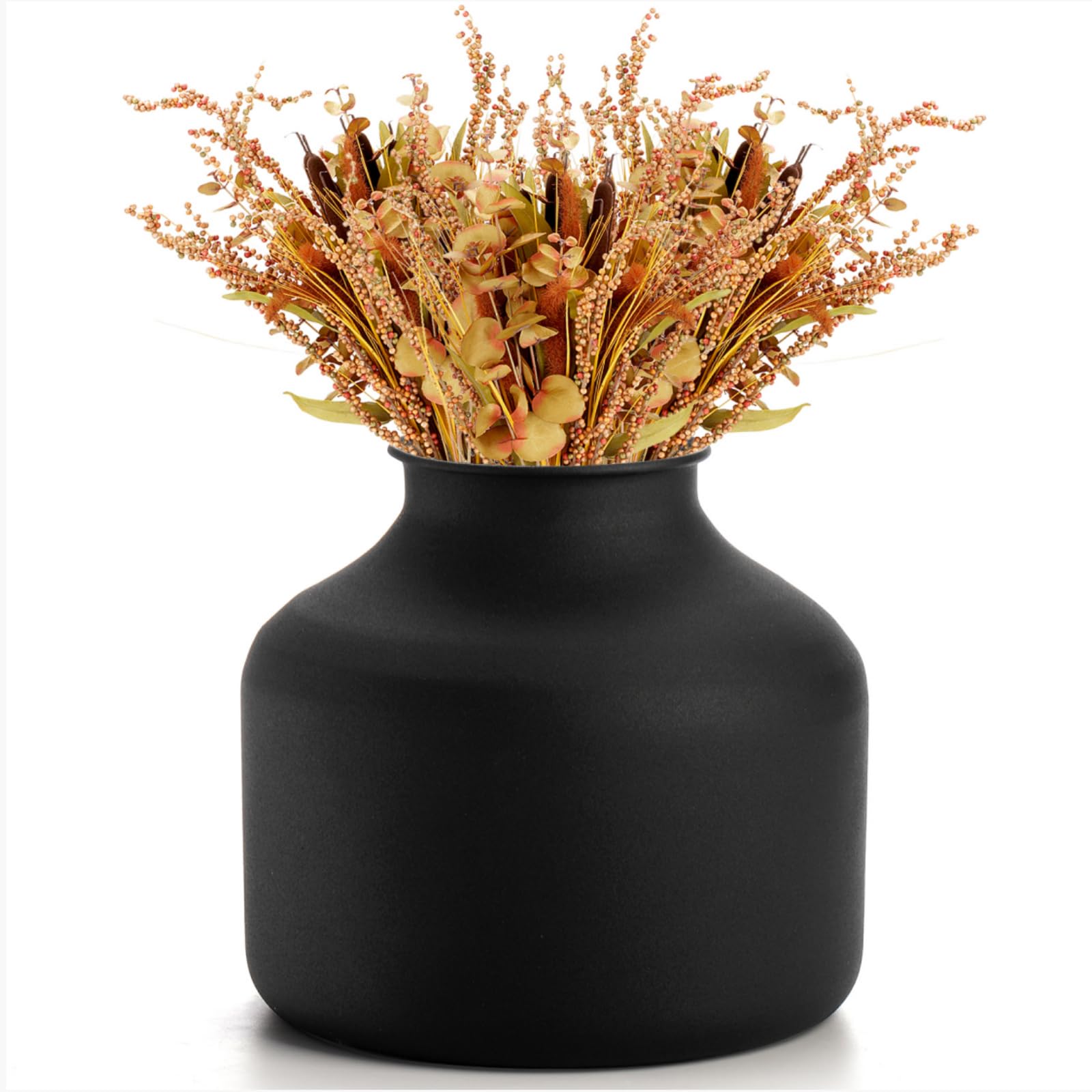 Goaste Modern Matte Black Metal Vase, Small Black Vase for Flowers, 6.5 Inch Tall Iron Frosted Flower Arranging Vase for Table Centerpiece, Home, Shelf, Office, Garden Decor, Black