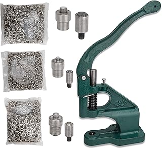 Hand Press Grommet Machine, Grommet Eyelet Machine - Heavy Duty Grommet Press Machine Punch Tool with 1500PCS Silver Grommets Eyelet, 3 Dies (#0#2#4), (1/4''，2/5”，1/2'')