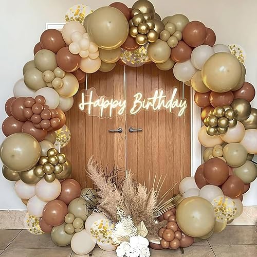 Kit de arco de guirnalda de globos marrones de 157 piezas con diferentes tamaños, color nude, café, arena, blanco, dorado, bohemio, marrón, dorado,