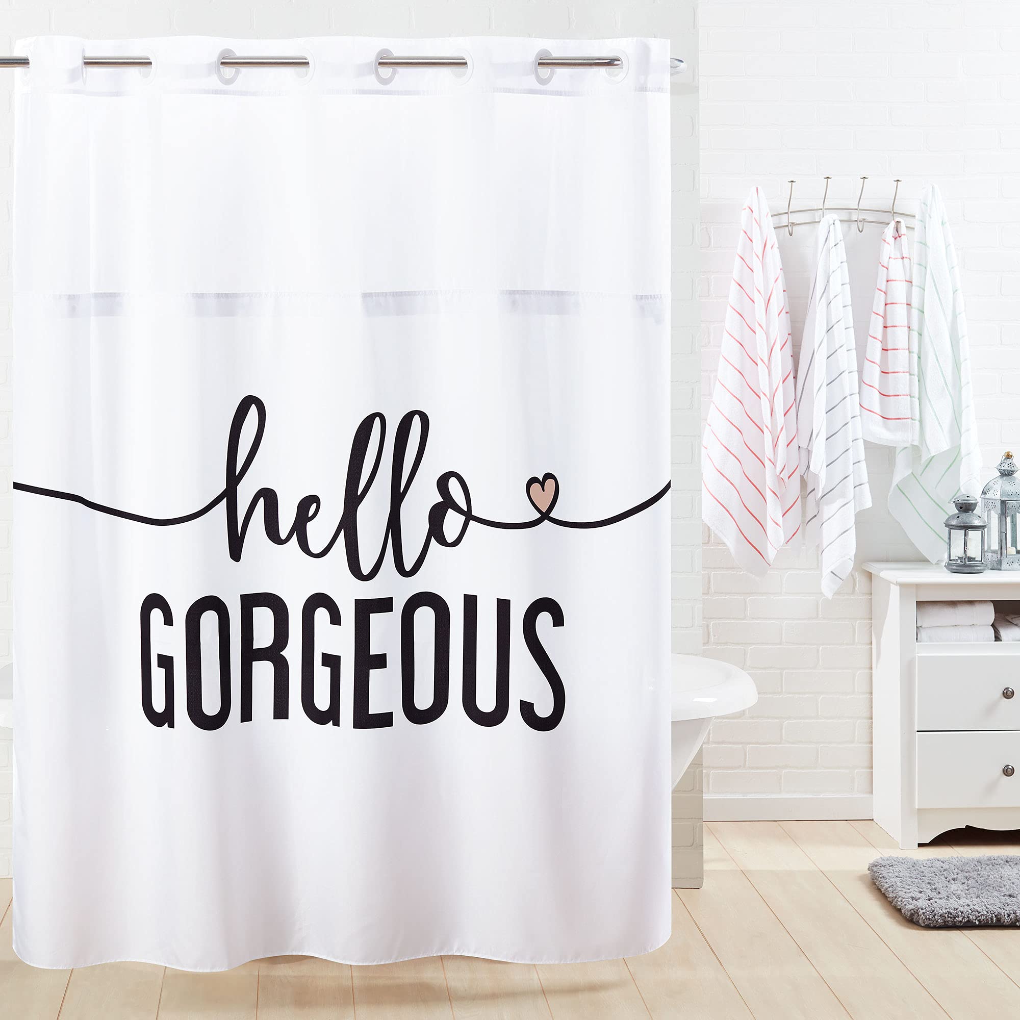 Hookless® Hello Georgous Shower Curtain with Peva Liner, 71 x 74