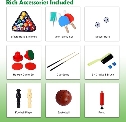 Miniatura 4 de Juego de mesa de juego 5 en 1 para el hogar, sala de juegos, amigos y familia, con billar, hockey de empuje, futbolín, ping pong y baloncesto, negro