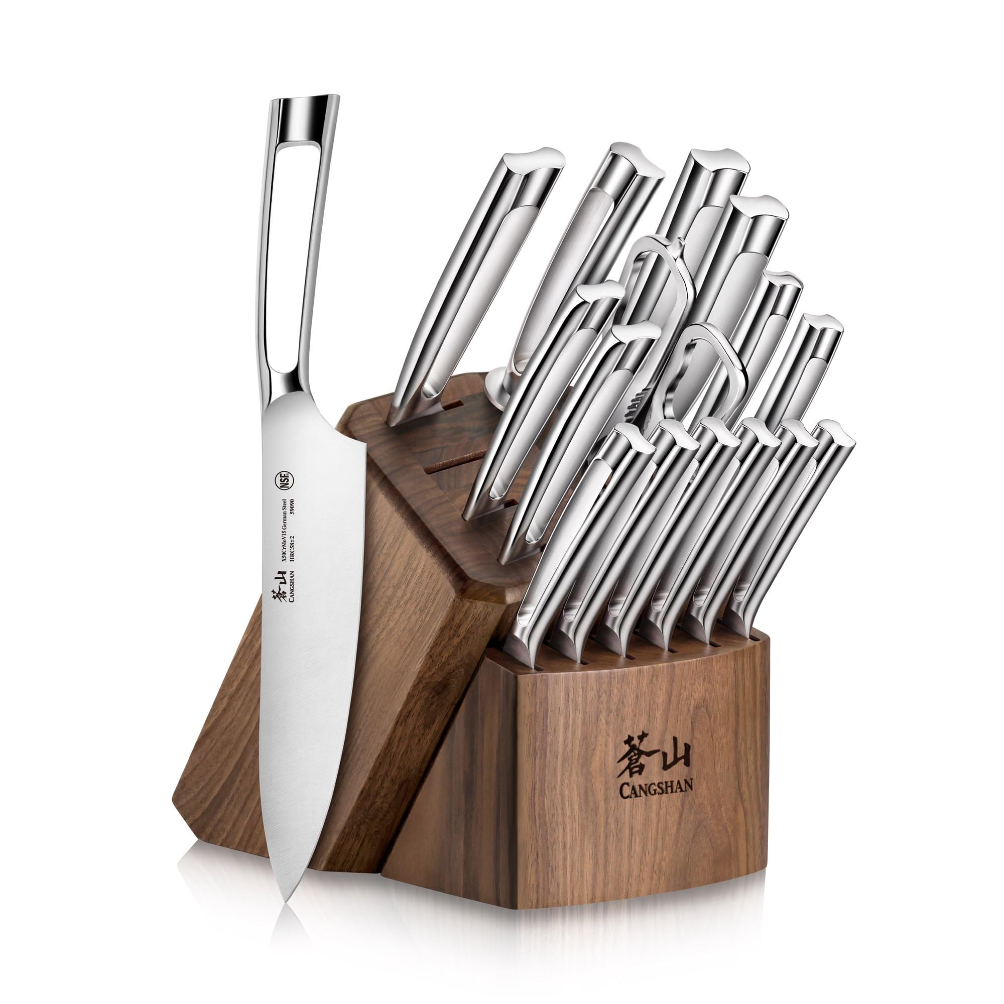 Cangshan N1 Series 1024784 German Steel Forged 17-Piece Knife Block Set, acacia