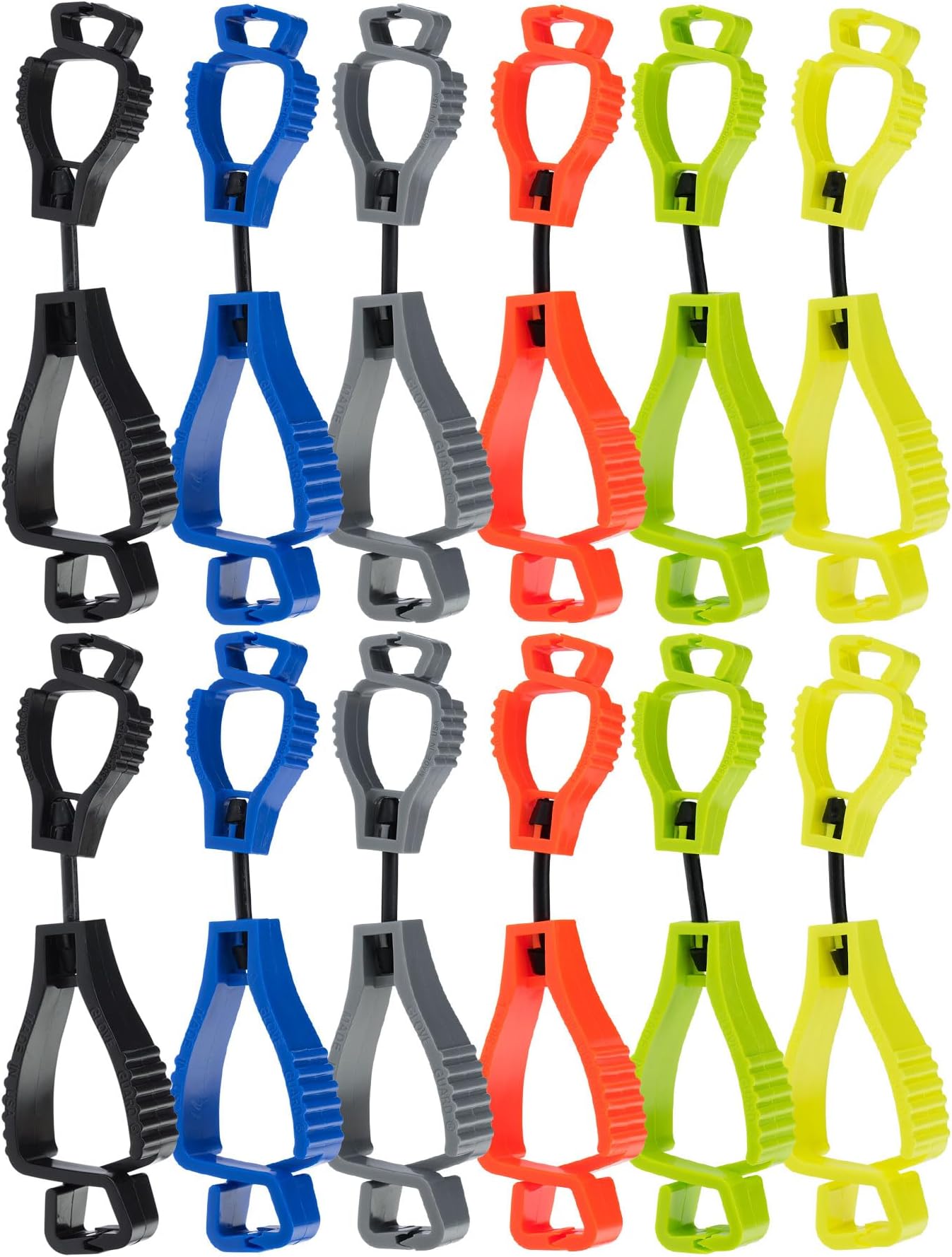 Glove Guard glove clips, 12 pack, with safety breakaway, mixed colors, secures hats, gloves, and hiking gear, Made in the USA
