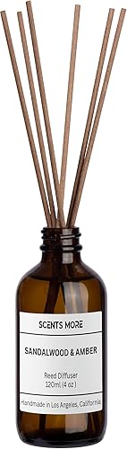 Juego de difusor de varillas Varillas difusoras de varillas perfumadas de sándalo y ámbar, difusor de aroma mejorado de 4 onzas, aceite aromático