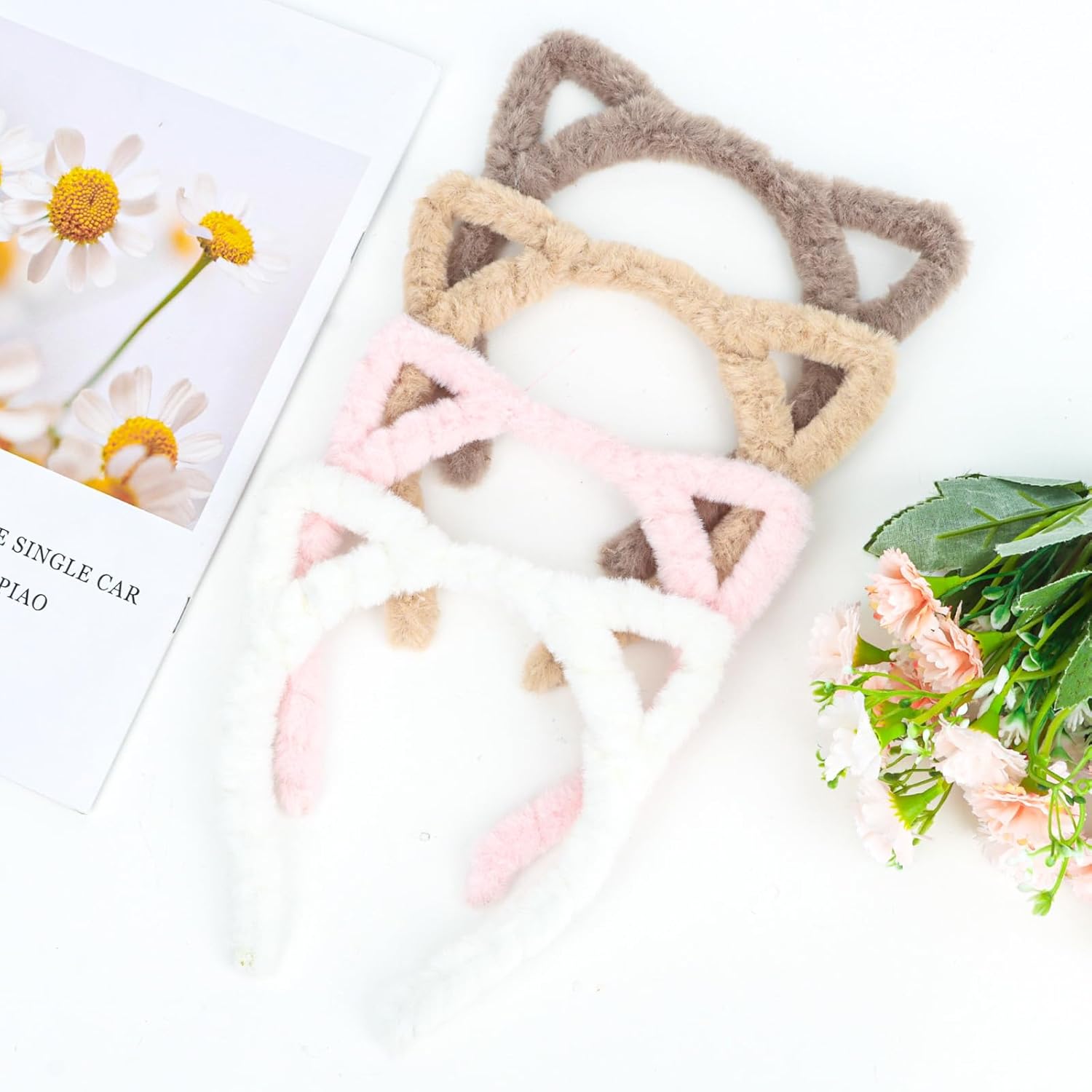 4 Pack Cat Ears Headbands Plush Kitty Headbands for Women & Girls - Festival, Halloween, Party & Cosplay - Image 4