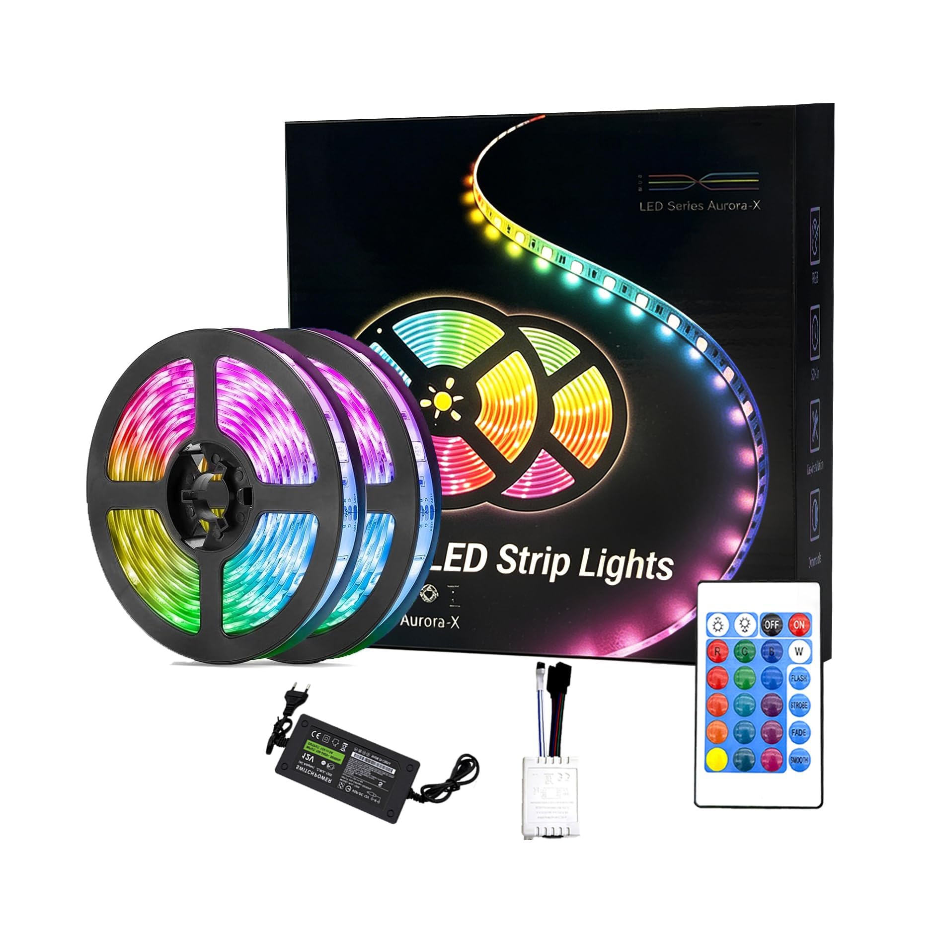 Hkf Ho Ki Ho Multiple Led Strips Light 20M, Rgb Led Strip Lights With 24 - Keys Remote Control, Colour Changing Led Lights For Bedroom, Party, European Power Plug