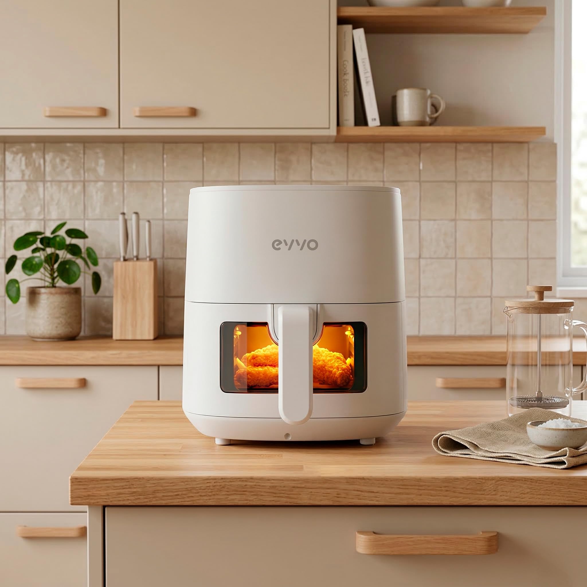 EVVO Tasty Fryer 6,5L Blanco - Freidora sin Aceite 1700W, Air Fryer 6,5 Litros, Tecnología Dual Cyclone, Panel Táctil Digital, Hasta 200ºC, Temporizador, Apagado Automático, Antiadherente