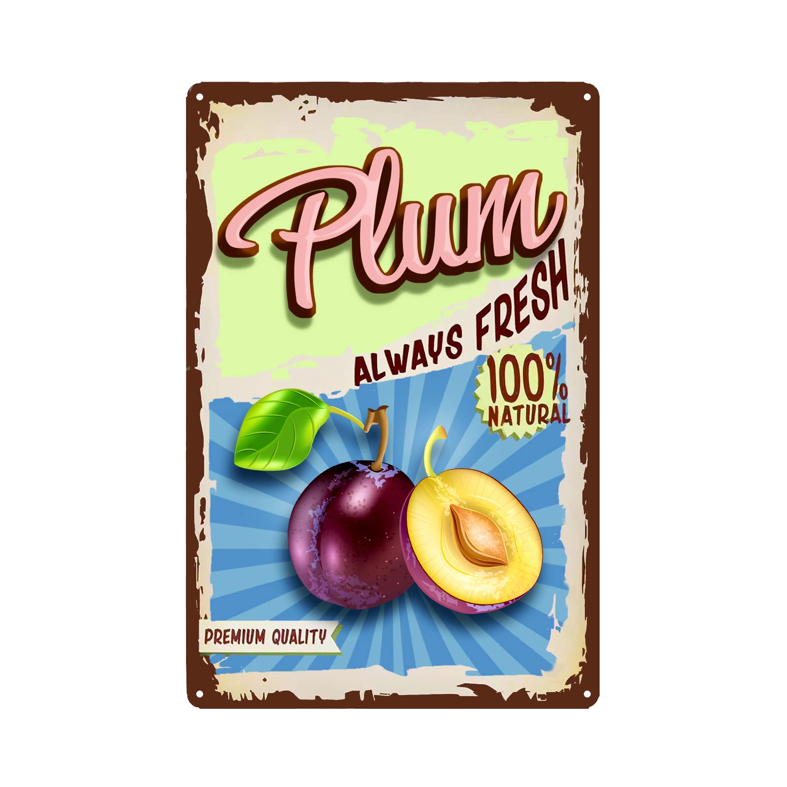 SMAZDFXX Vintage Plum Tin Sign - Fruit Aluminum Sign - Retro Metal Sign Wall Decor Home Decor 8"x12"