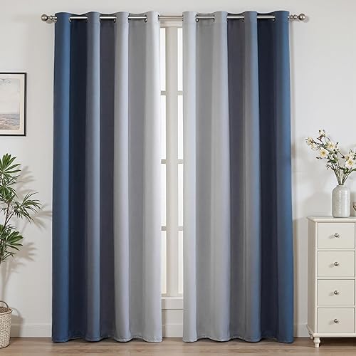 Miniatura 12 de weesire Cortinas opacas degradadas para dormitorio, sala de estar, 2 paneles, 100% opacas, cortinas degradadas azul claro, gris, 52 x 84 pulgadas
