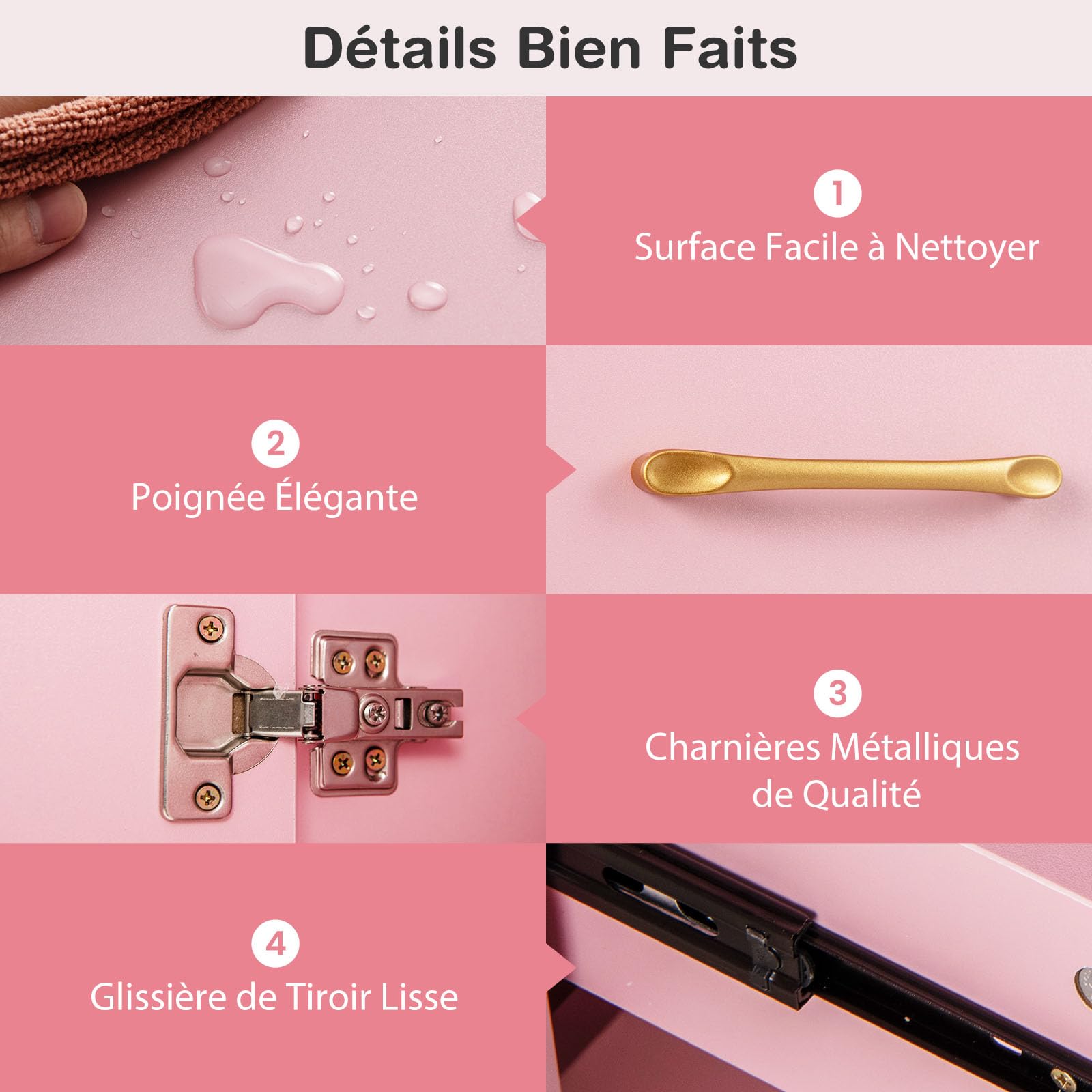 GOPLUS Table Manucure Professionnelle, 2 en 1 Bureau et Table Ongulaire, avec Repose-Poignet, 8 Pieds en Métal, 3 Tiroirs, 2 Armoires, Station de Travail en Bois, pour Salon de Beauté (Rose)