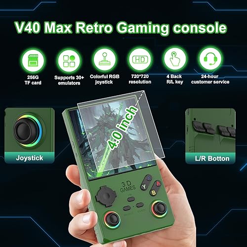 Miniatura 2 de RegiisJoy Nueva consola de juegos portátil V40 Max 2025, 40000 juegos, pantalla IPS de 4 pulgadas, consola de juegos retro, 256G 4000 mAh, mini