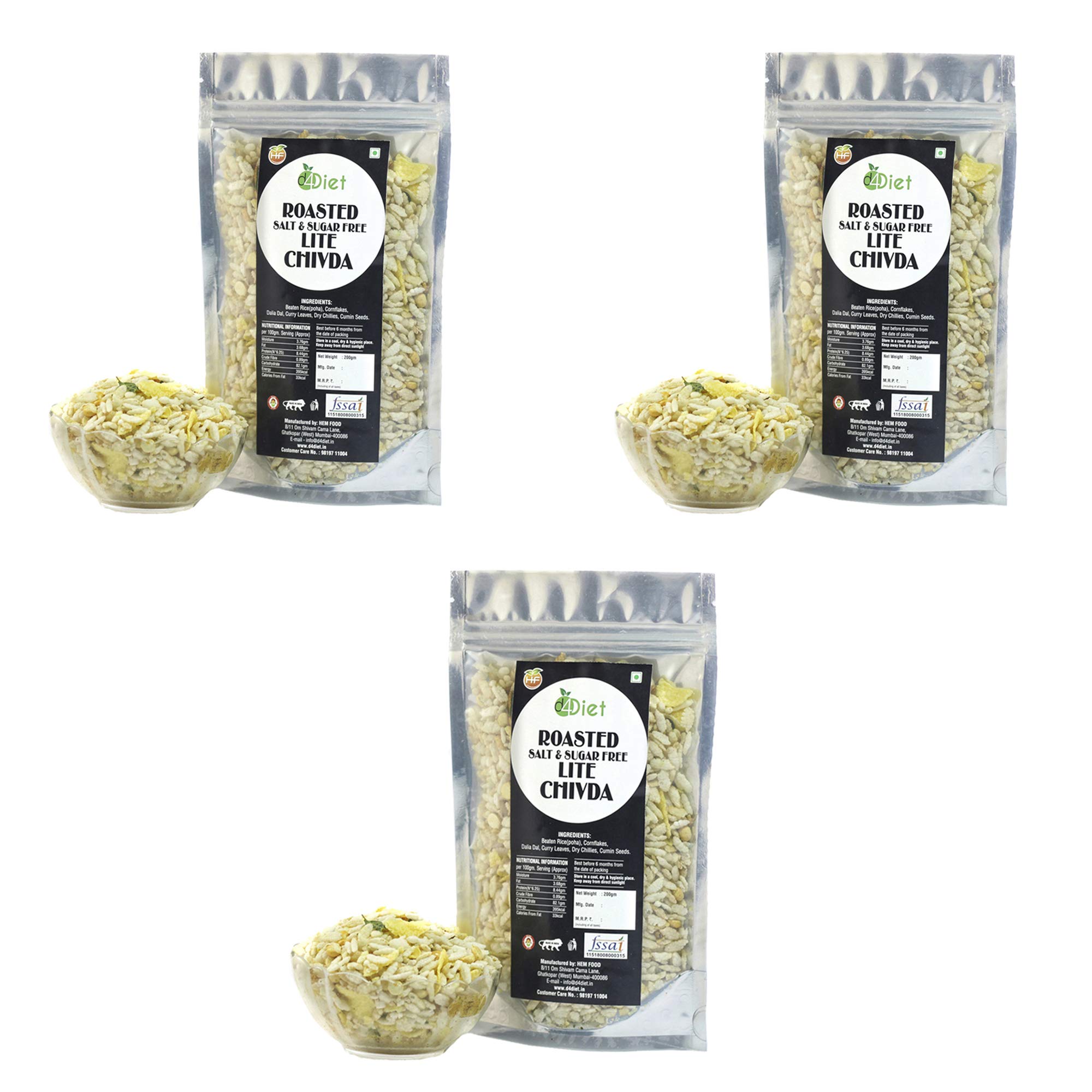 D4DIET Roasted Seedy Quinoa + Roasted Salt & Sugarfree Lite Chivda + Roasted Salt Free Plain Poha 600 gram (Combo Pack)