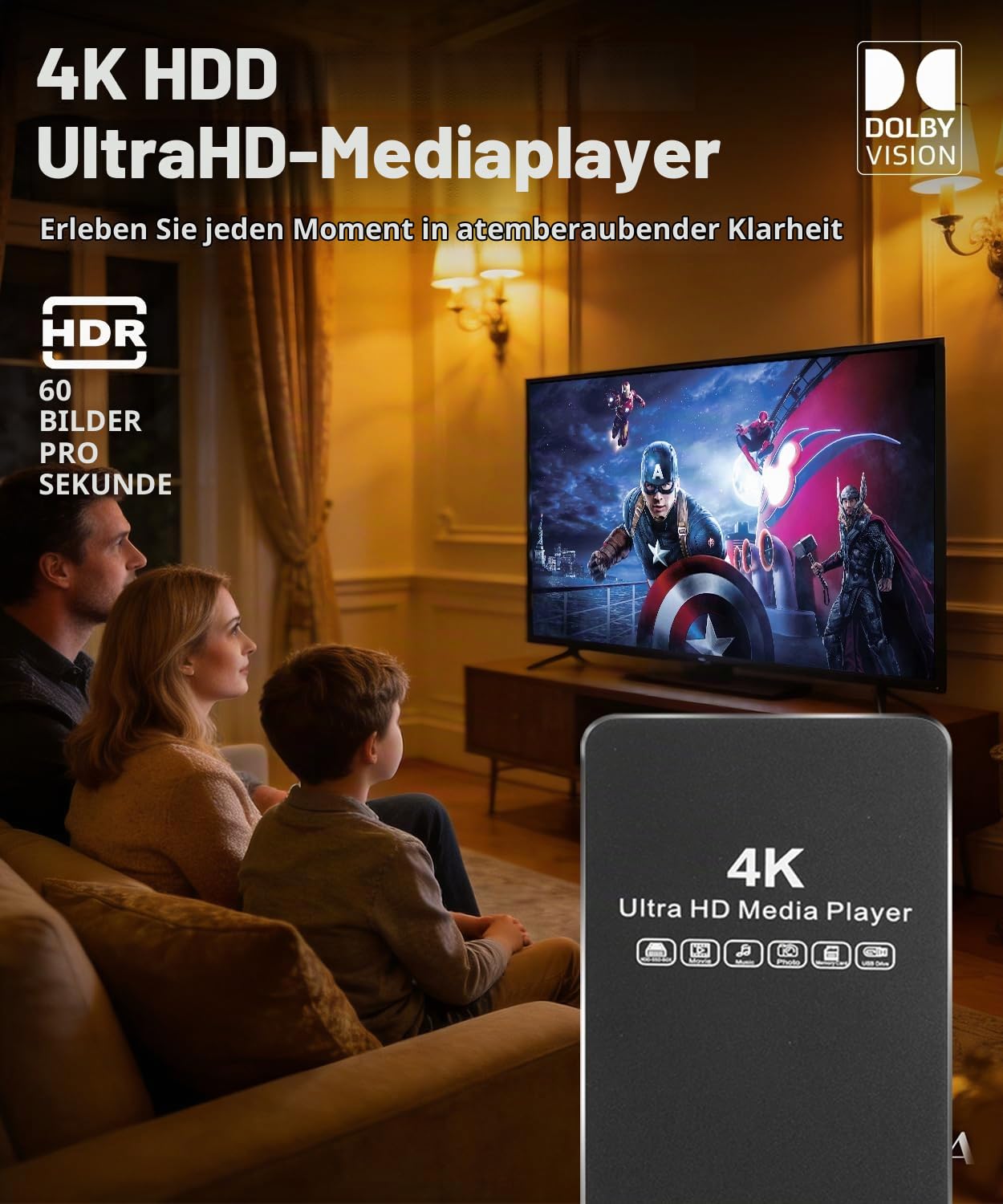 ZUMKUNM 4K@60Hz Offline Media Player mit 2,5-Zoll SATA HDD/SSD-Gehäuse, Digital Signage Player mit Autoplay, Endlosschleife und Resume-Funktion, USB, microSD, HDMI/AV