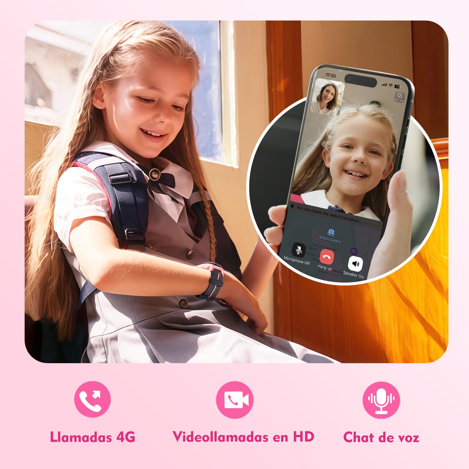 imoo Z1 Reloj Inteligente Niño con GPS y Llamadas 4G, Smartwatch Infantil con Teléfono y Videollamada HD, Localizador GPS en Tiempo Real, SOS, Modo Clase, IPX8 Resistente al Agua para Niñas y Niños