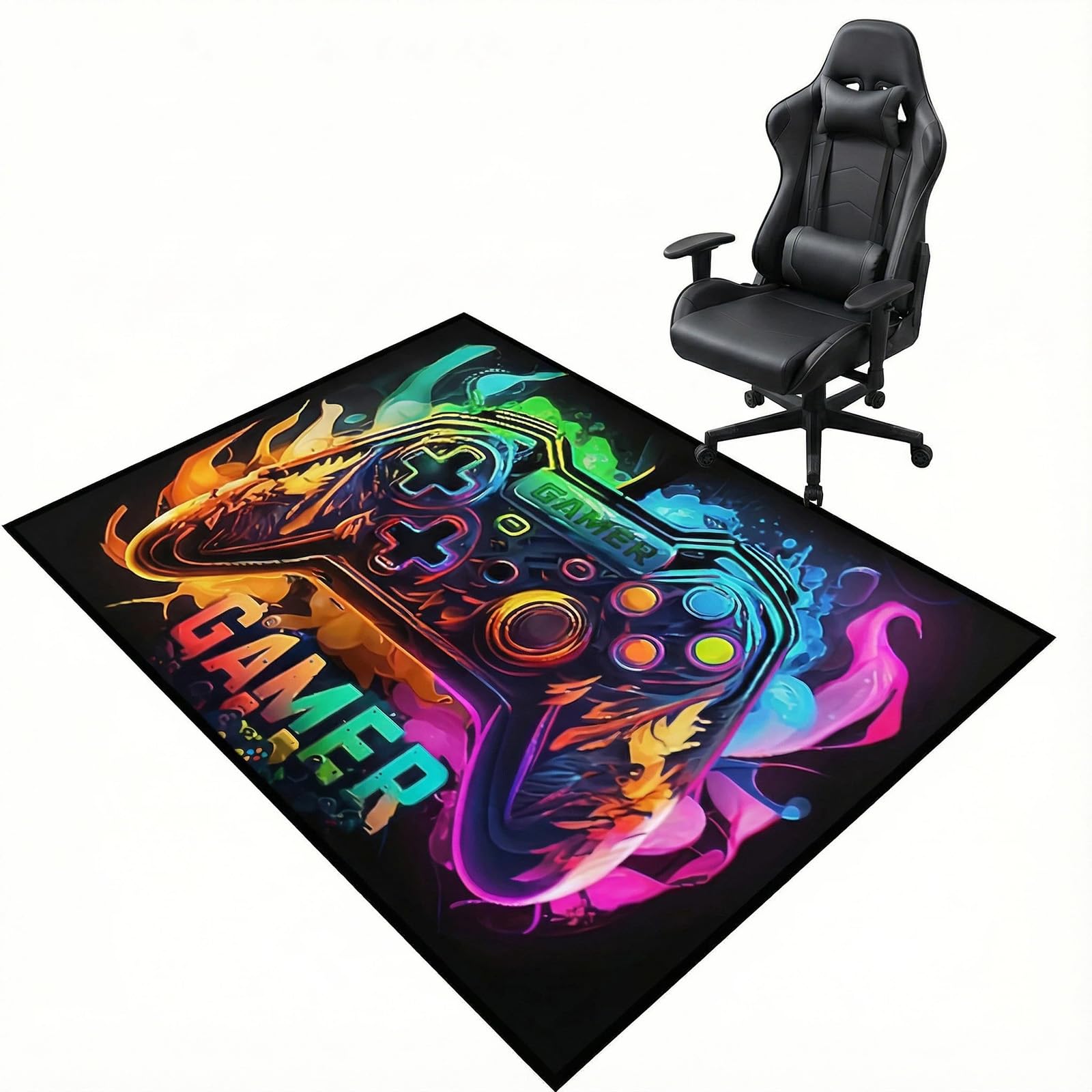 Puniama Gaming Rug for Boys Bedroom, 80x120cm Game Controller Area Rug, Soft Washable Non-Slip Rug for Gaming Room, Playroom & Bedroom Decor