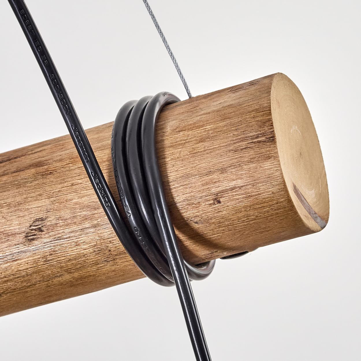 HOFSTEIN Pendelleuchte Koyoto, 3-flammige Hängelampe aus Metall/Holz/Riffelglas in Schwarz/Natur/Kupfer, Hängeleuchte Boho mit Glasschirmen, Holzbalken, max. 150 cm, E27, Esszimmer, Wohnzimmer, Küche