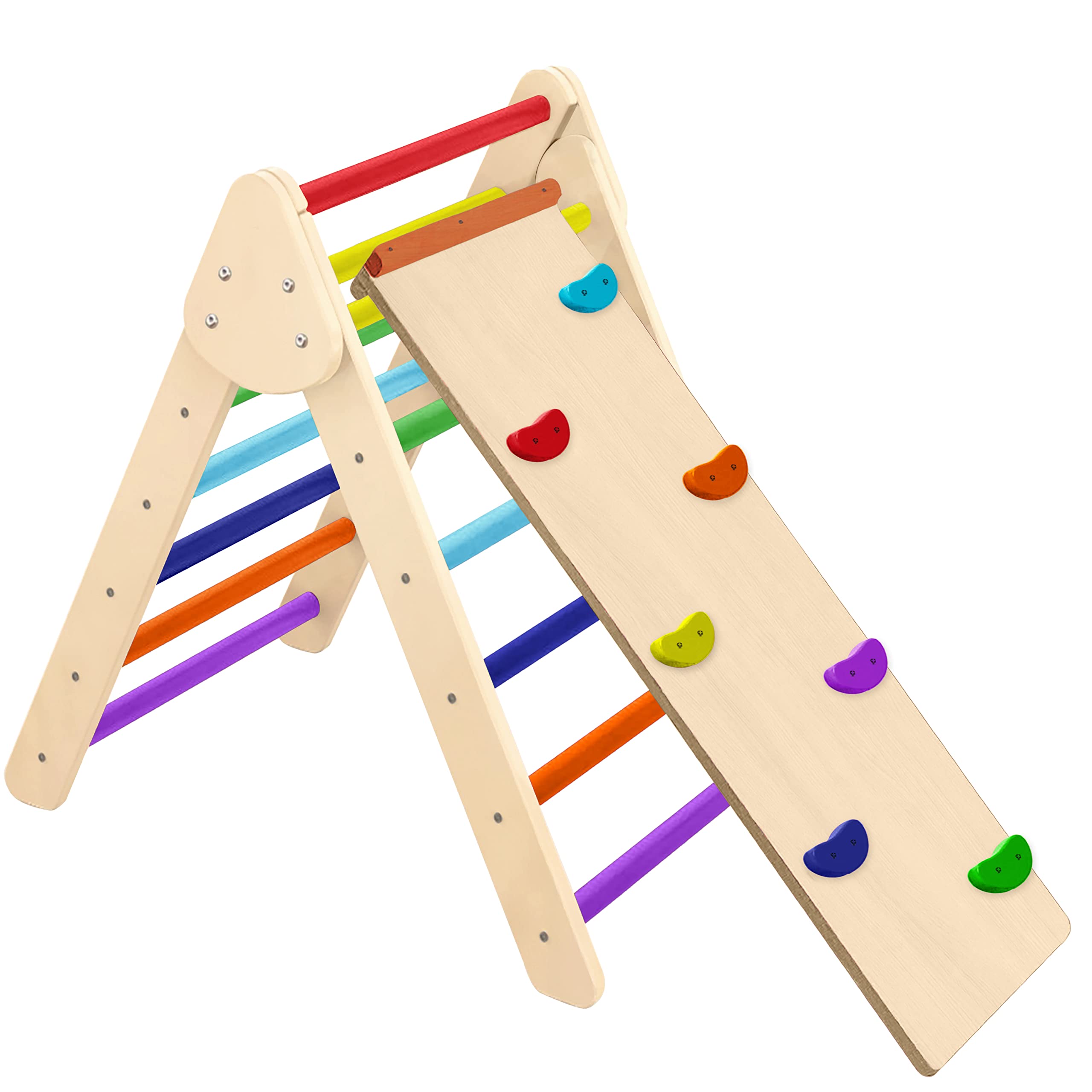 Photo 1 of A-STAR Pickler Triangle Climber with Ramp - Multi Color Jungle Gym for Kids - 2 in 1 Wooden Indoor Climbing Jungle Gym for Toddler