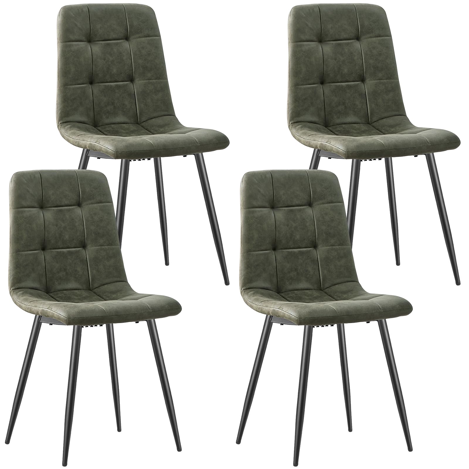 JIJIAN Set di 4 Sedie Sala da Pranzo, Sedie da Cucina in Tessuto Tecnologico, Sedie imbottite per Soggiorno con Gambe in Metallo Nero, Adatte per Sala da Pranzo, Sala d'attesa, Verde Oliva