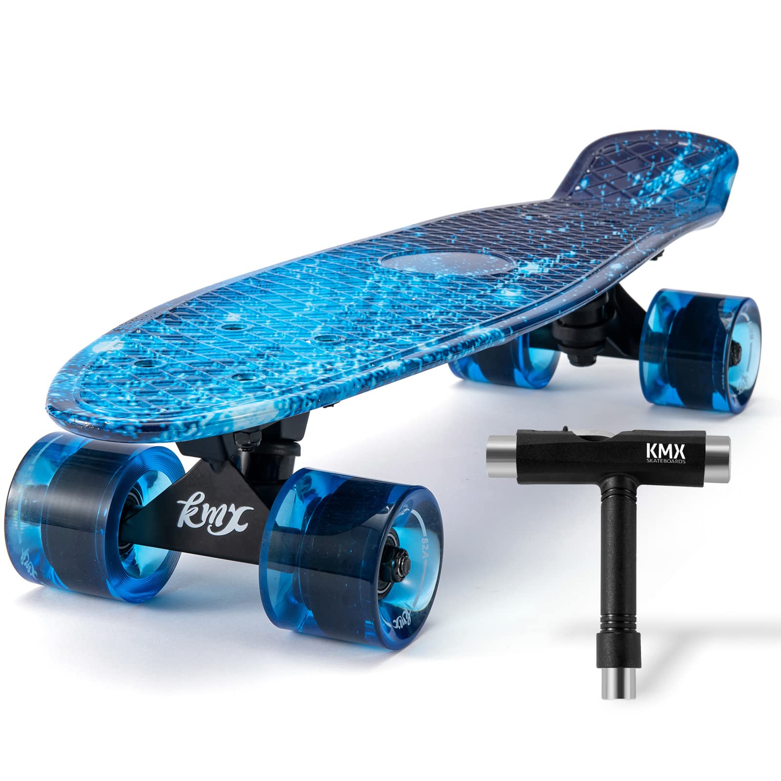 KMX 22" Galaxy Starry Sky Mini Cruiser Skateboard for Boys Girls and Youth, Complete Beginner Skateboard for Kids Ages 6-12 Teen Blue (Blue Galaxy)