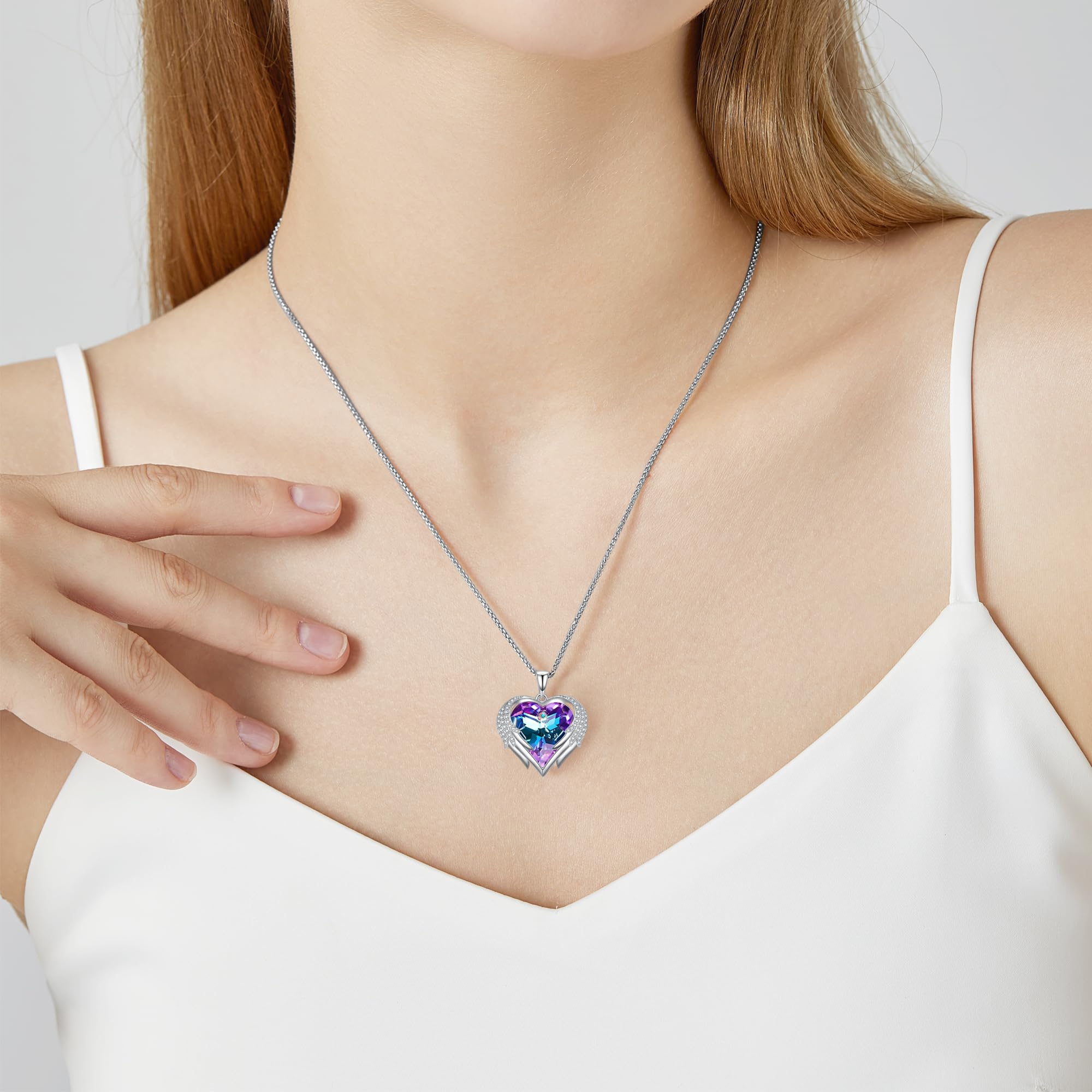 Praelinos Angel Wing Heart-Halsketten für Damen, Schmuck | Anhänger-Halsketten für Damen, Geschenkverpackung, Geschenke, Valentinstag, Muttertag, Weihnachten, funkelnd modisch.