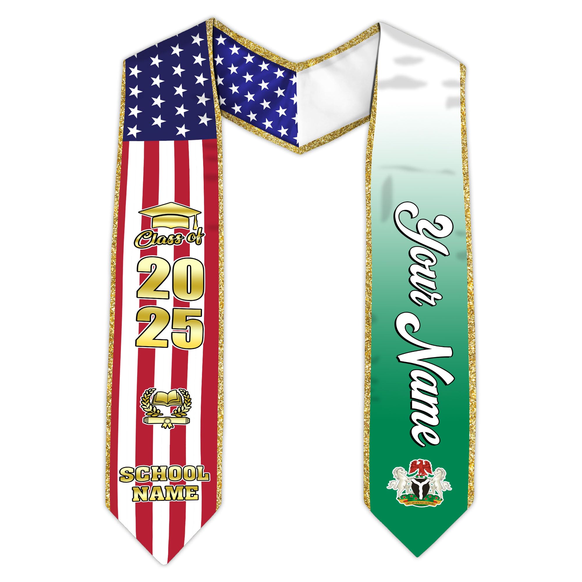 MonkeyVan Custom Nigerian Graduation Sash, Nigeria Graduation Stole Customize, Nigerian American Flag Graduation Sash 2025 Nigeria 20