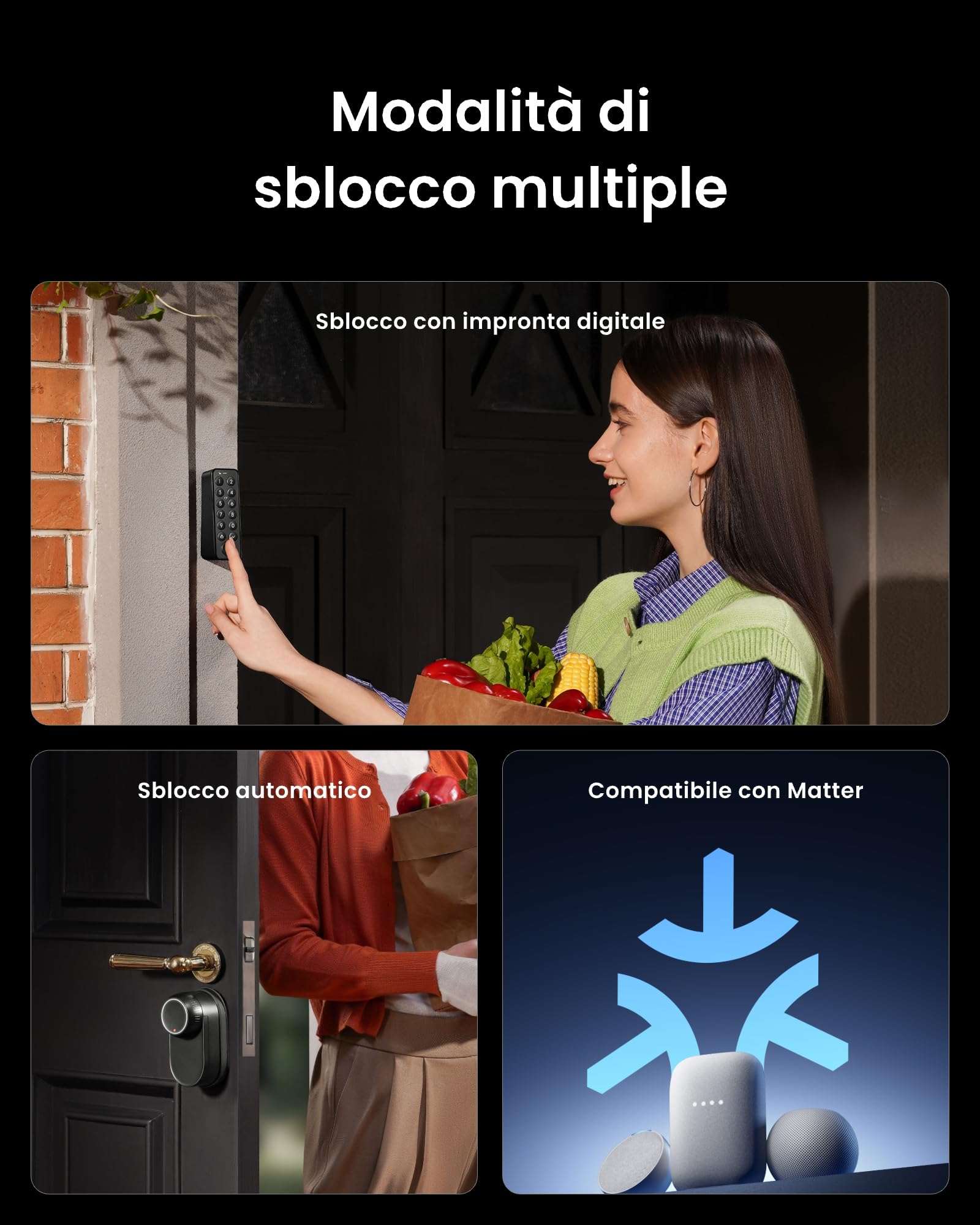 SwitchBot WiFi Smart Lock Ultra con Tastierino e Riconoscimento Facciale 3D, Serratura Smart con Impronte Digitali, Serratura Elettronica con Batteria Ricaricabile, Adatta a Matter, Alexa, Google