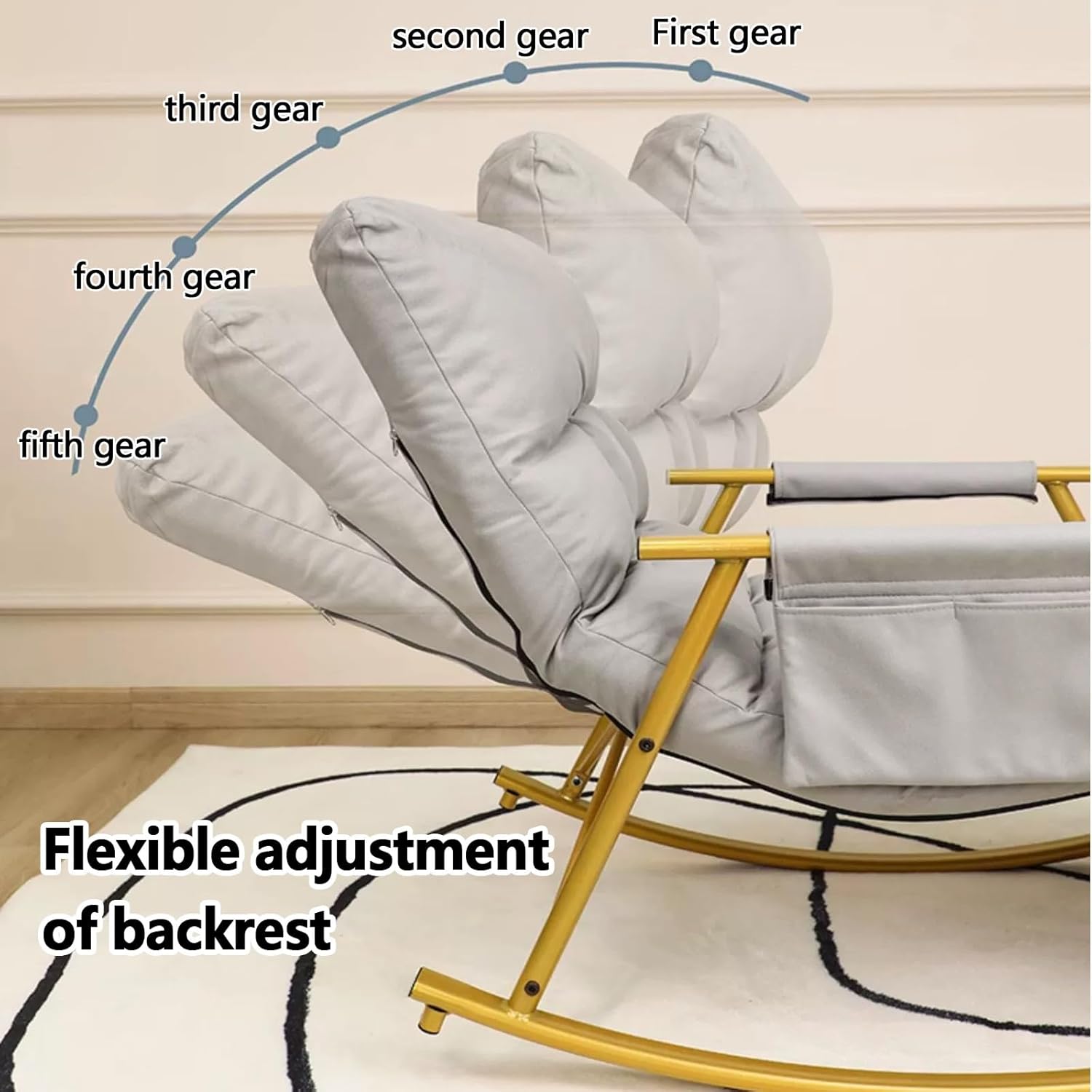 Comfortable Rocking Chair For Living Room,cushion Breathable Lounger For Bedroom,Modern Armrests Garden Rocking Chair With Legrest, Adjustable Backrest,With Side Pockets,Anti-tipping Design.