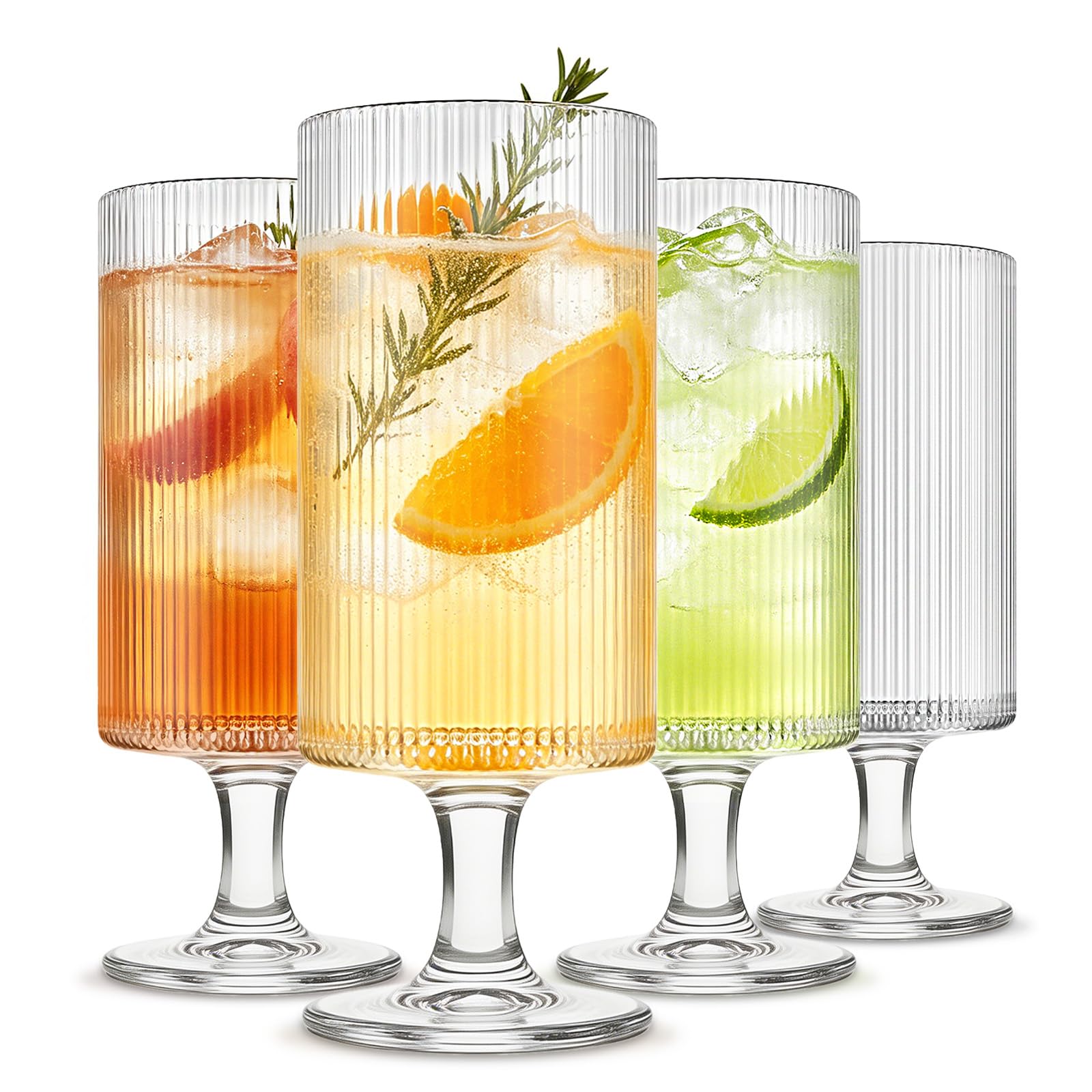 Ribbed Glass Goblets - Set of 4 for Cocktails & Wine -1