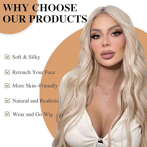 Miniatura 5 de Hanne Fashion Peluca larga ondulada rubia para mujer, parte media, peluca rubia platino, pelucas sintéticas para uso en fiestas, cosplay (rubio)