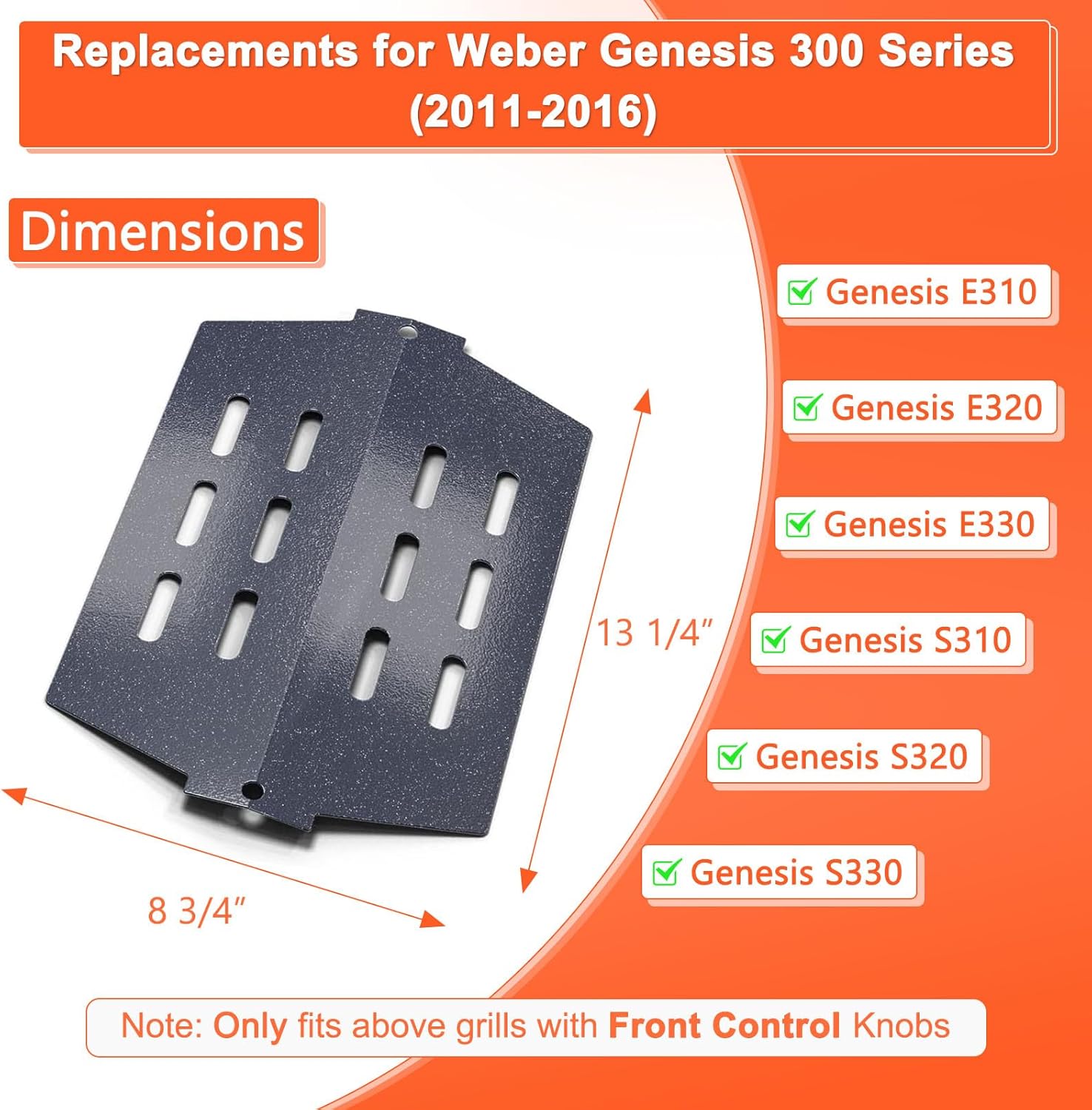 QuliMetal 65505 Heat Deflectors for Weber Genesis 300 Series Grills (Front-Mounted Control), Genesis E/S-310, E/S-330 (2011-2016), 2-Pack Porcelain Steel Heat Plates for Weber 7622 62756