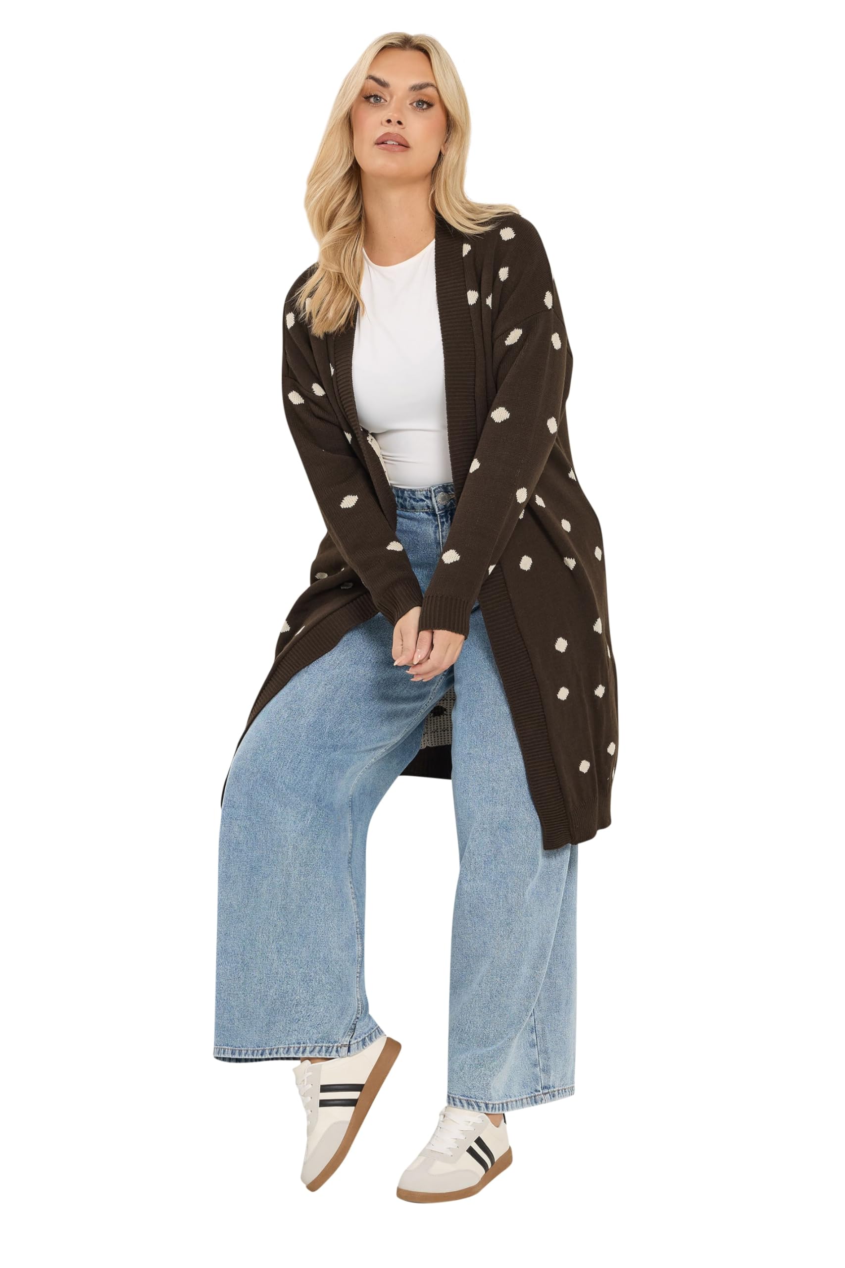 Yours Women's Chocolate Polka Dot Knitted Cardigan In | Size: 22/24