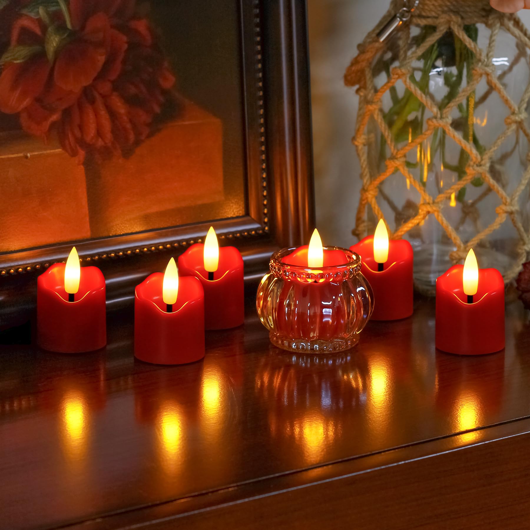 Lote de 6 velas votivas LED sin llama de plástico burdeos con temporizador, 4 cm x 6 cm velas parpadeantes de larga duración con mando a distancia