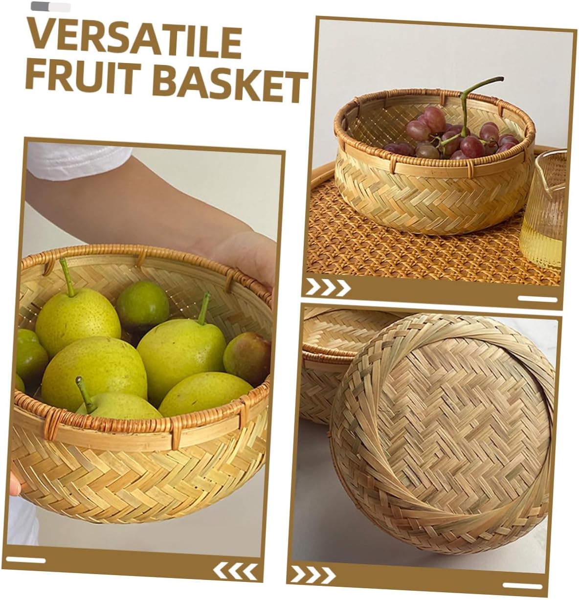 Woven Fruit Basket Bamboo round Serving Tray for Table Use
