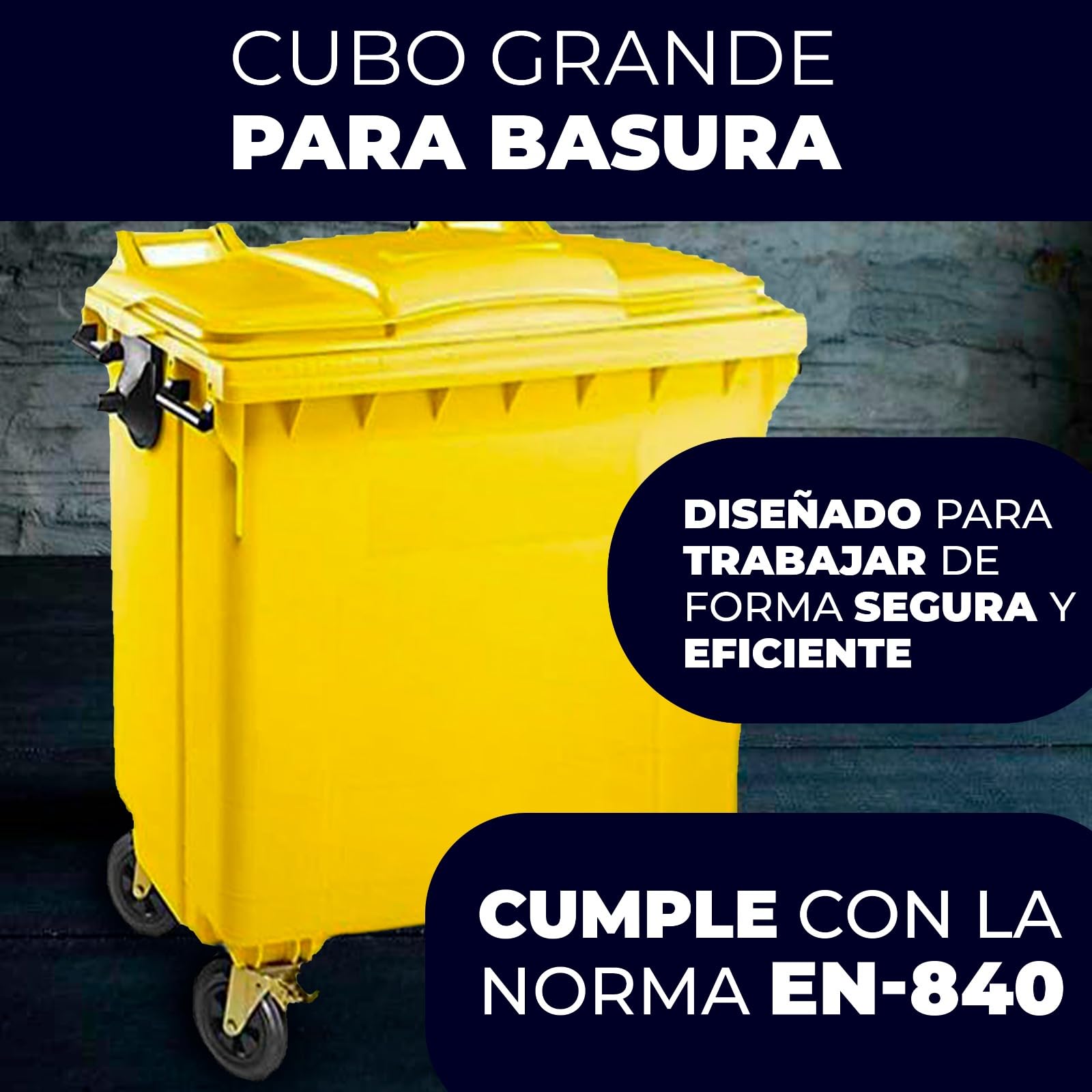 SSI Contenedor de Basura 770L con Tapa Plana - Ruedas con Freno, Desagüe Inferior, Cumple Normativa EN-840, Ideal para Grandes Volúmenes de Residuos y Reciclaje en Exteriores (Amarillo, 770 litros)