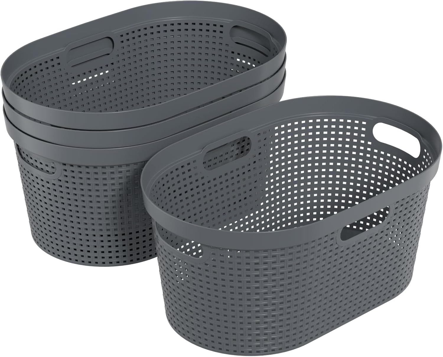 40 L Large Plastic Laundry Basket with Handles, 4 Pack Plastic Clothes Laundry Basket, 22.44" L x 14.96" W x 10.31" H, Gray