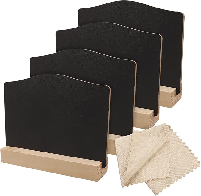 4 Pcs Small Chalkboard Signs, Mini Blackboard Double Sided with Wooden Base, Message Tabletop Board with Fiber Cloth for Wedding Party Table Numbers Food Signs3.9*3 inches)