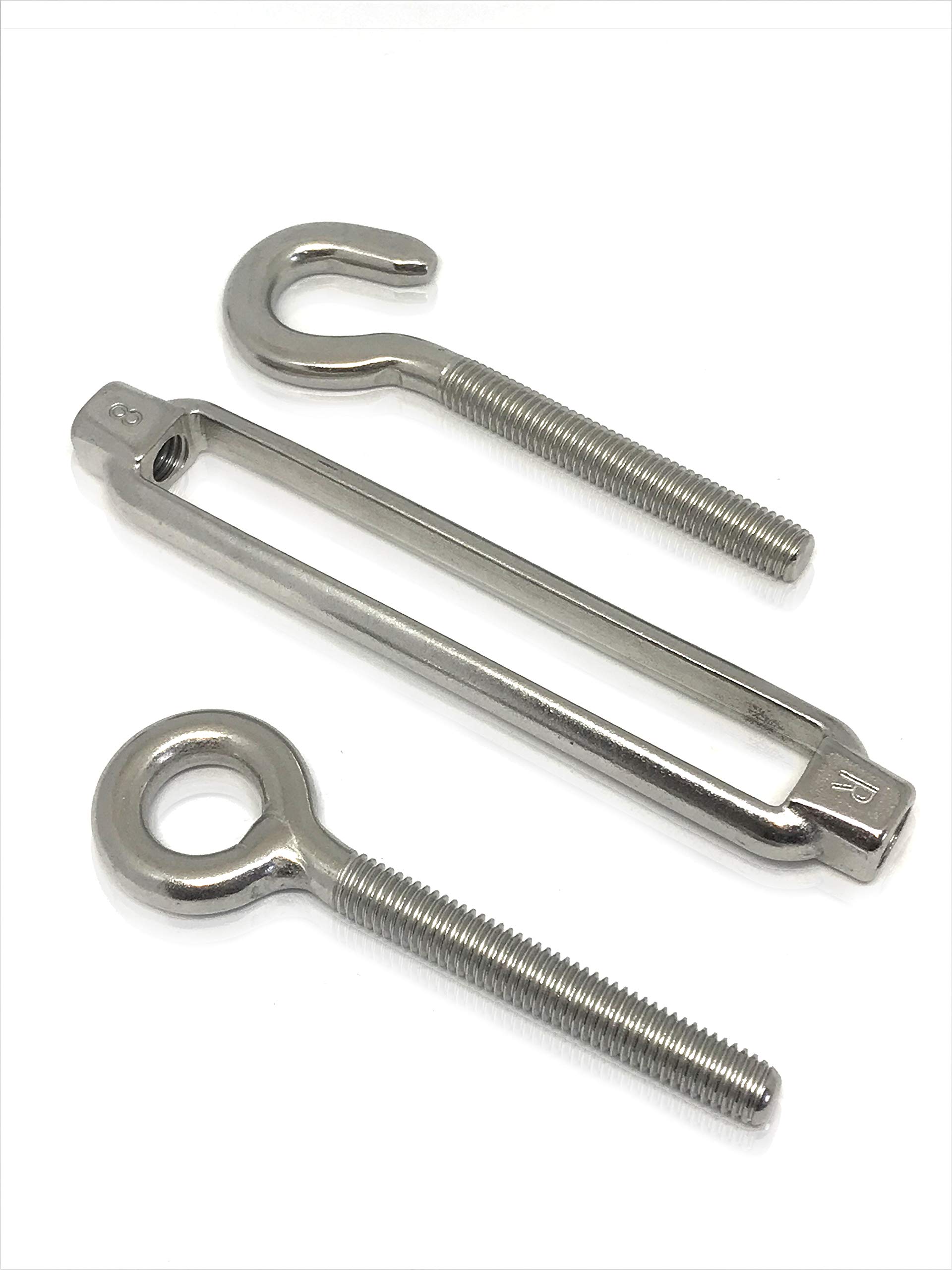 5 x Edelstahl Spannschloss, M8, mit Öse und Haken | Niro, rostfrei, poliert, V4A AISI 316 – Tecklenborg, Kegel GmbH