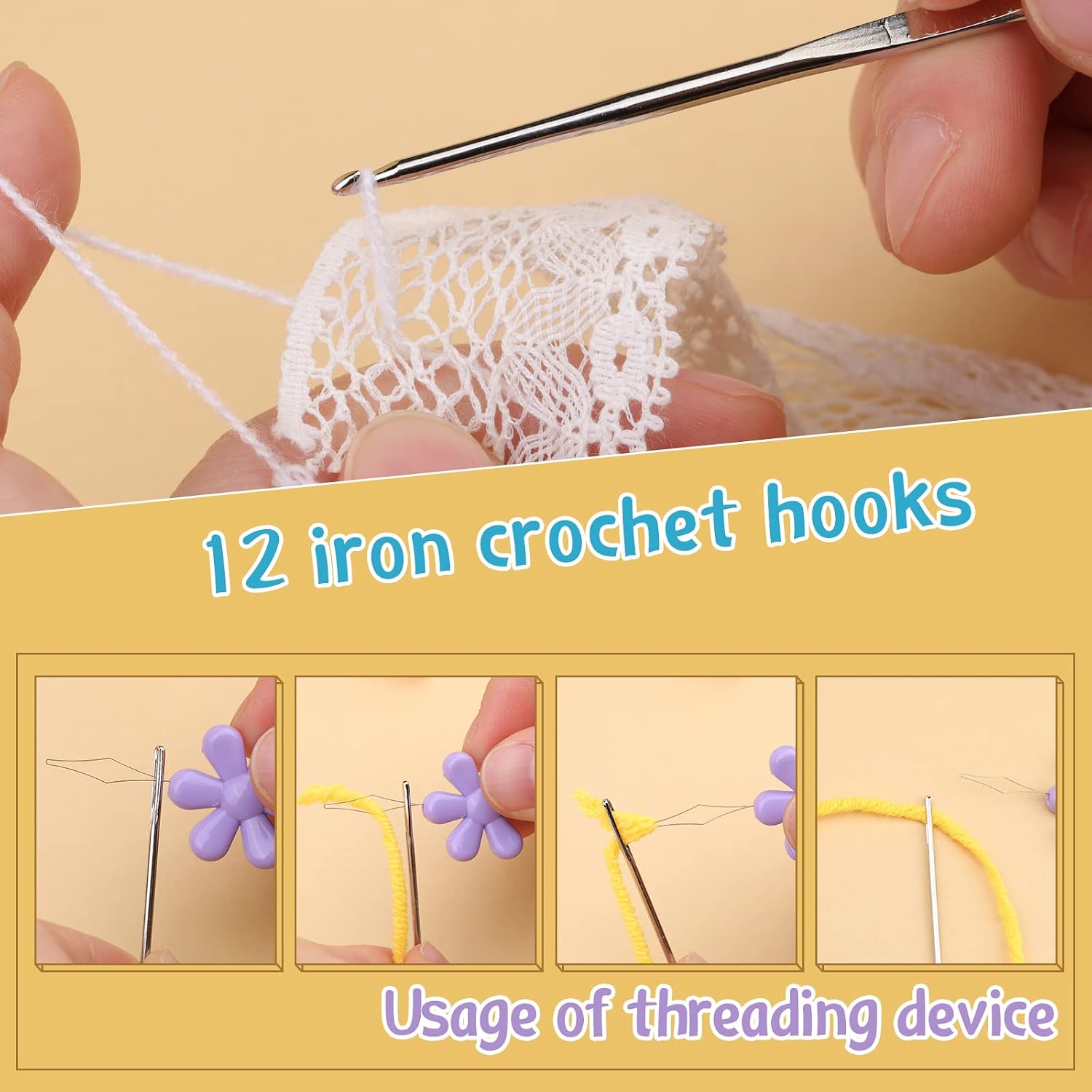 IMZAY 110 Pcs Crochet Hooks Set, 0.6mm-6.5mm Crochet Needles Set, Crochet Hooks Kit with Storage Case, Ergonomic Knitting Needles Stitch Marker Hand Craft Knitting Accessories for Beginners