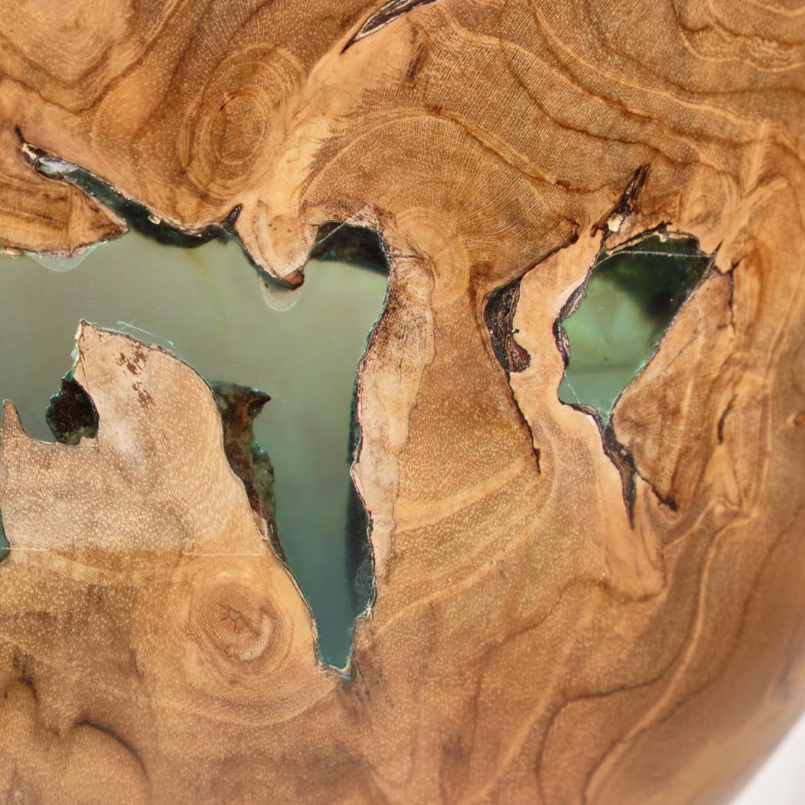 Meubletmoi Saladier Rond D. 28 cm en Bois de Teck et résine Bleue Transparente décoration Cuisine – Unique et Original – Rogue