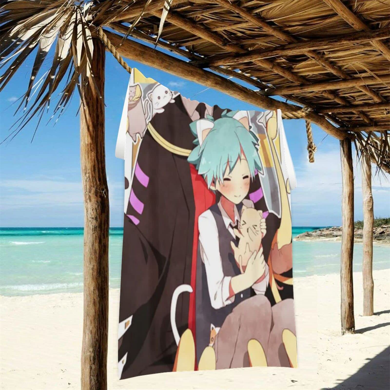Telo Da Spiaggia In Microfibra Con Personaggi Anime, 130x80 Cm, Morbido E Assorbente, Asciugamano Da Bagno Portatile Per Viaggi E Piscina, Nero