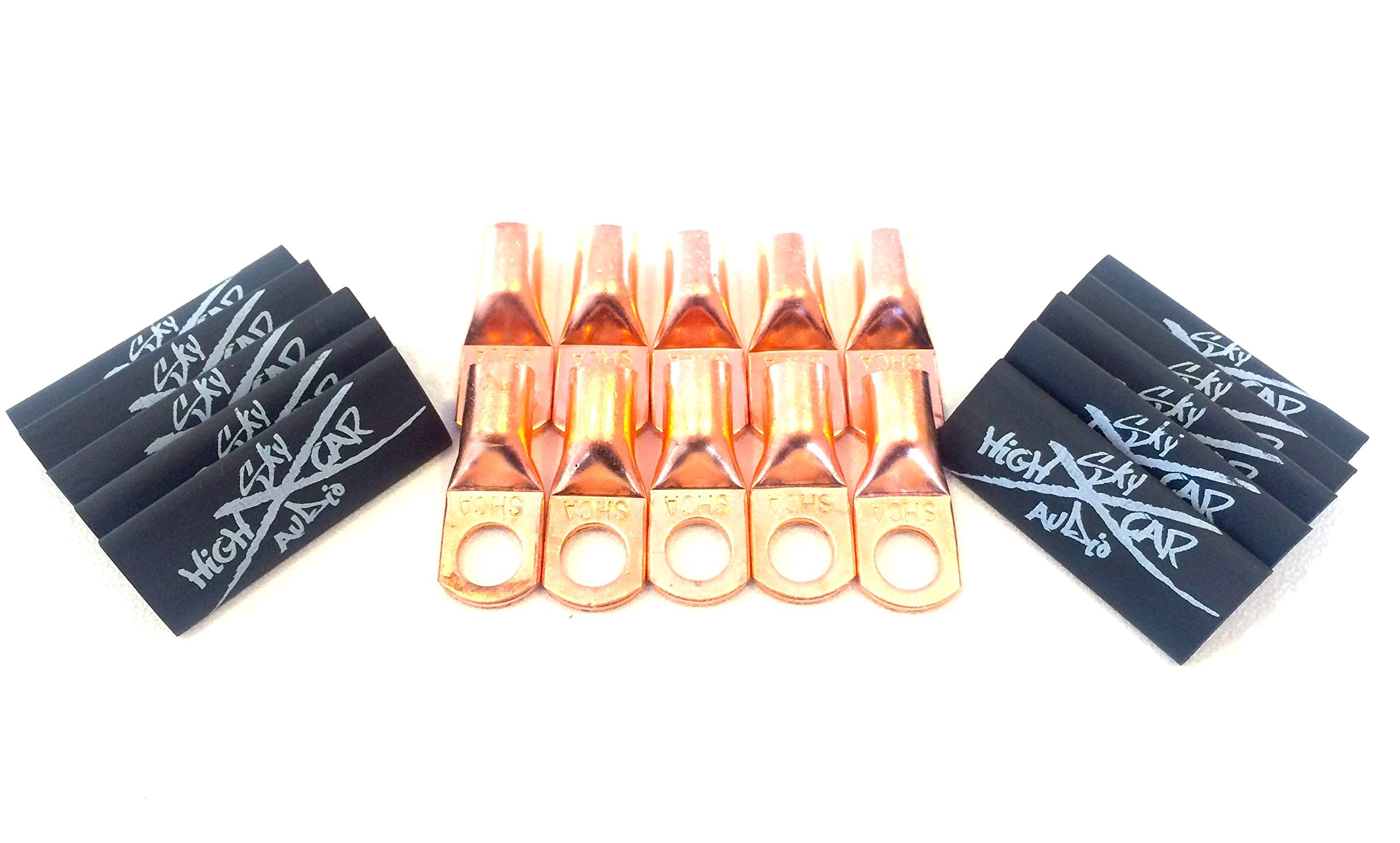 (10) 4 Gauge Copper Ring Terminals 3/8" Black Heat Shrink Tubing Lugs