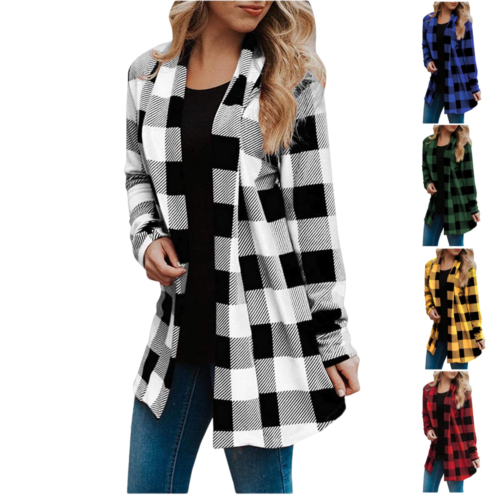 MaMiDayLightweight Flannel Cardigan for Women Buffalo Plaid Cardigans Casual Loose Kimono Sweaters Long Sleeve Fall Tops