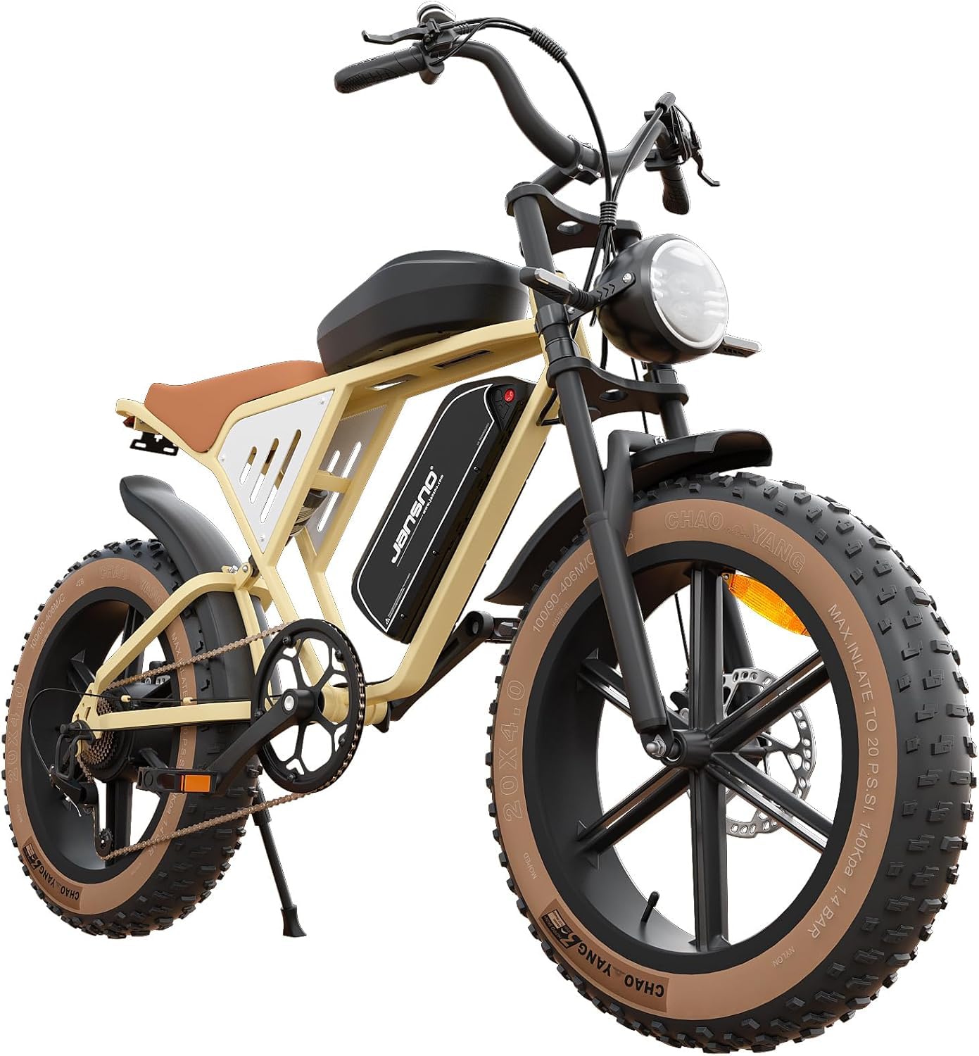 JANSNO Bicicletta Elettrica 20" x 4.0 Fat Tire, 7 Velocità Bici Elettrica, Freni a Disco Meccanici Anteriori e Posteriori, E-Bike per Adulti, Batteria Rimovibile 48V 17Ah/20Ah