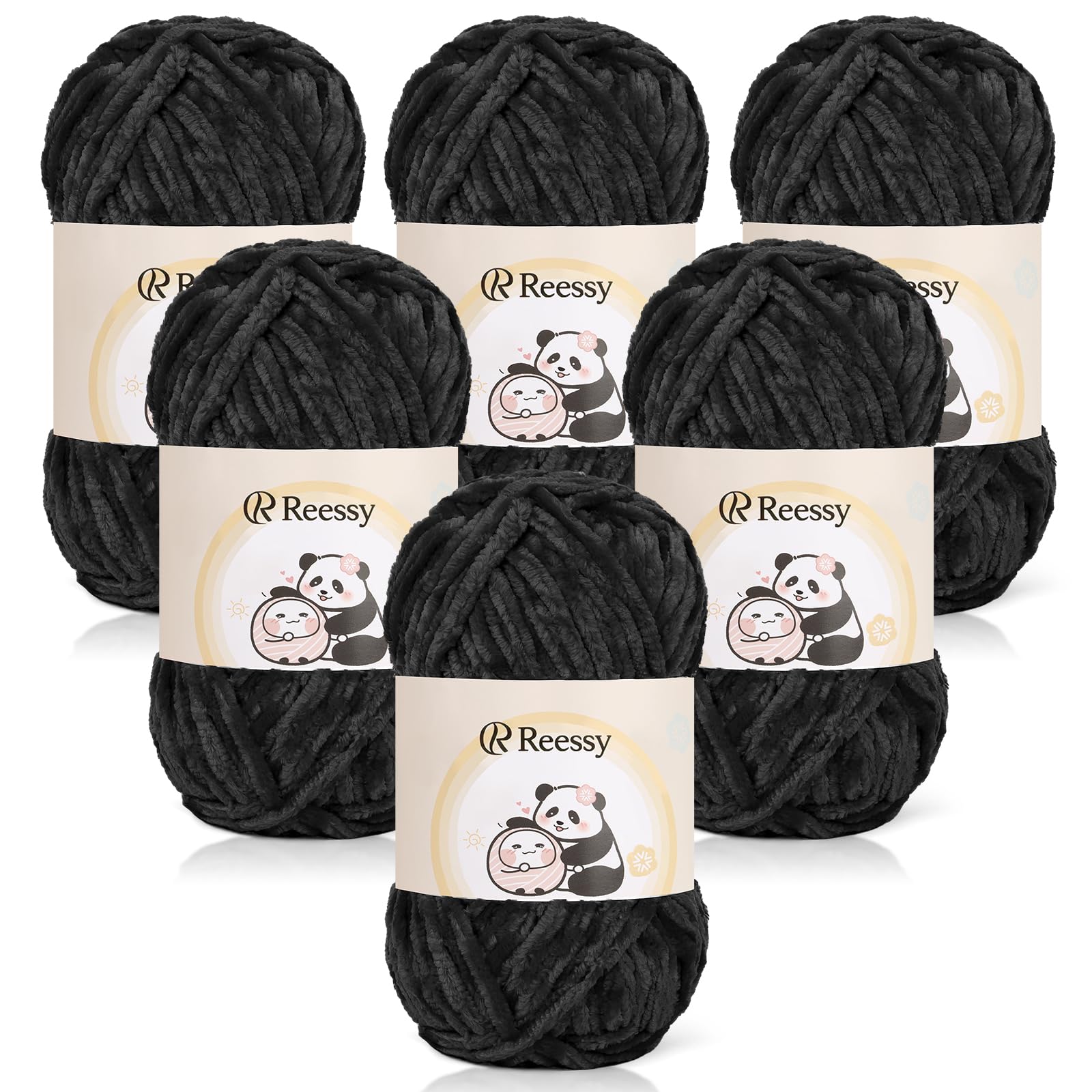Reessy Chenille Yarn 600g(6×100g), Super Soft Fluffy Velvet Yarn Set, Thick Yarns Knitting Wool for Knitting and Crochet Amigurumi, Handbag, Blankets, DIY(Brown)