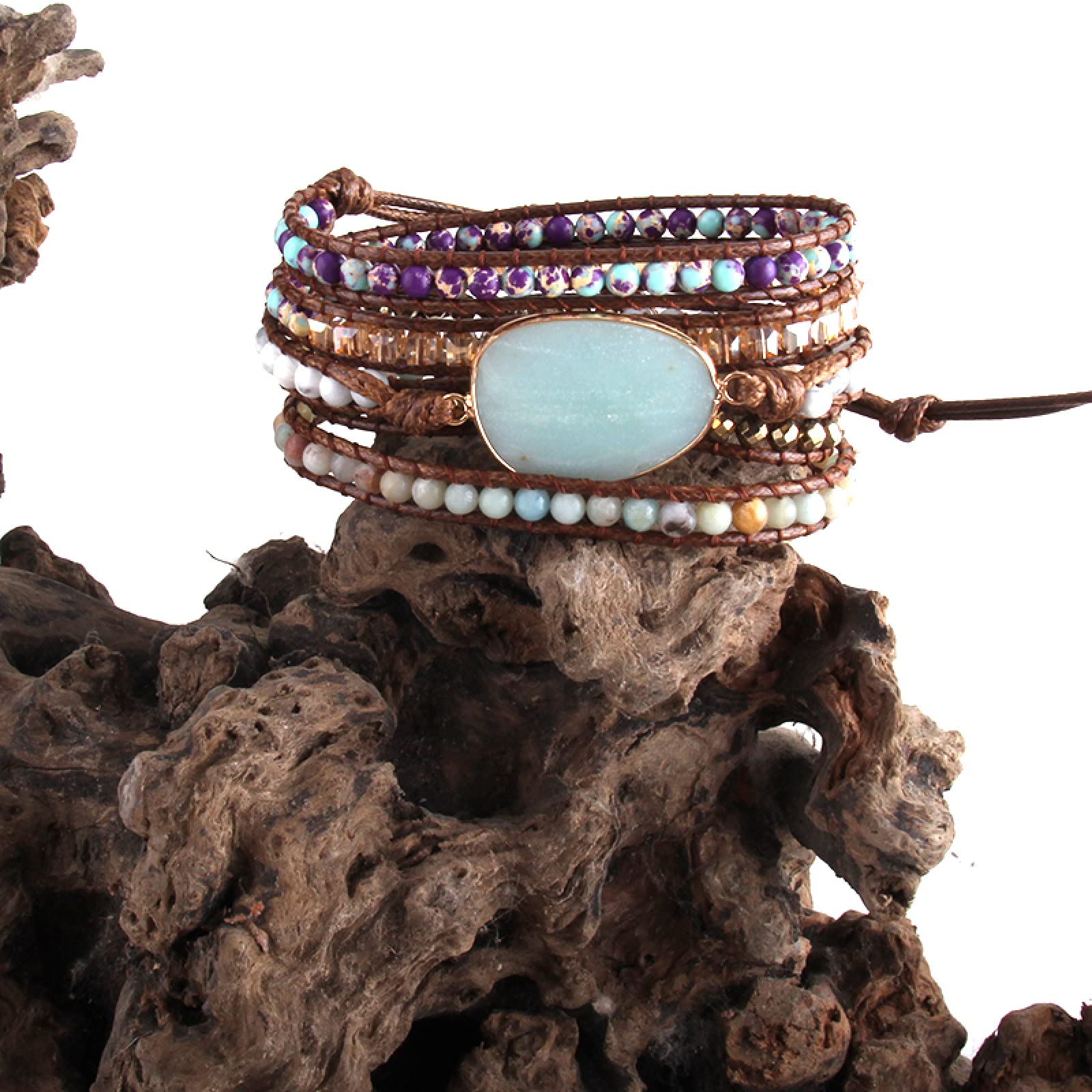 Ręcznie robione przyjaźń z koralikami Armbander wielokolorowymi kryształowymi naturalnymi kamieniami mieszane 5x tkane bransoletki, koral, 90 cm
