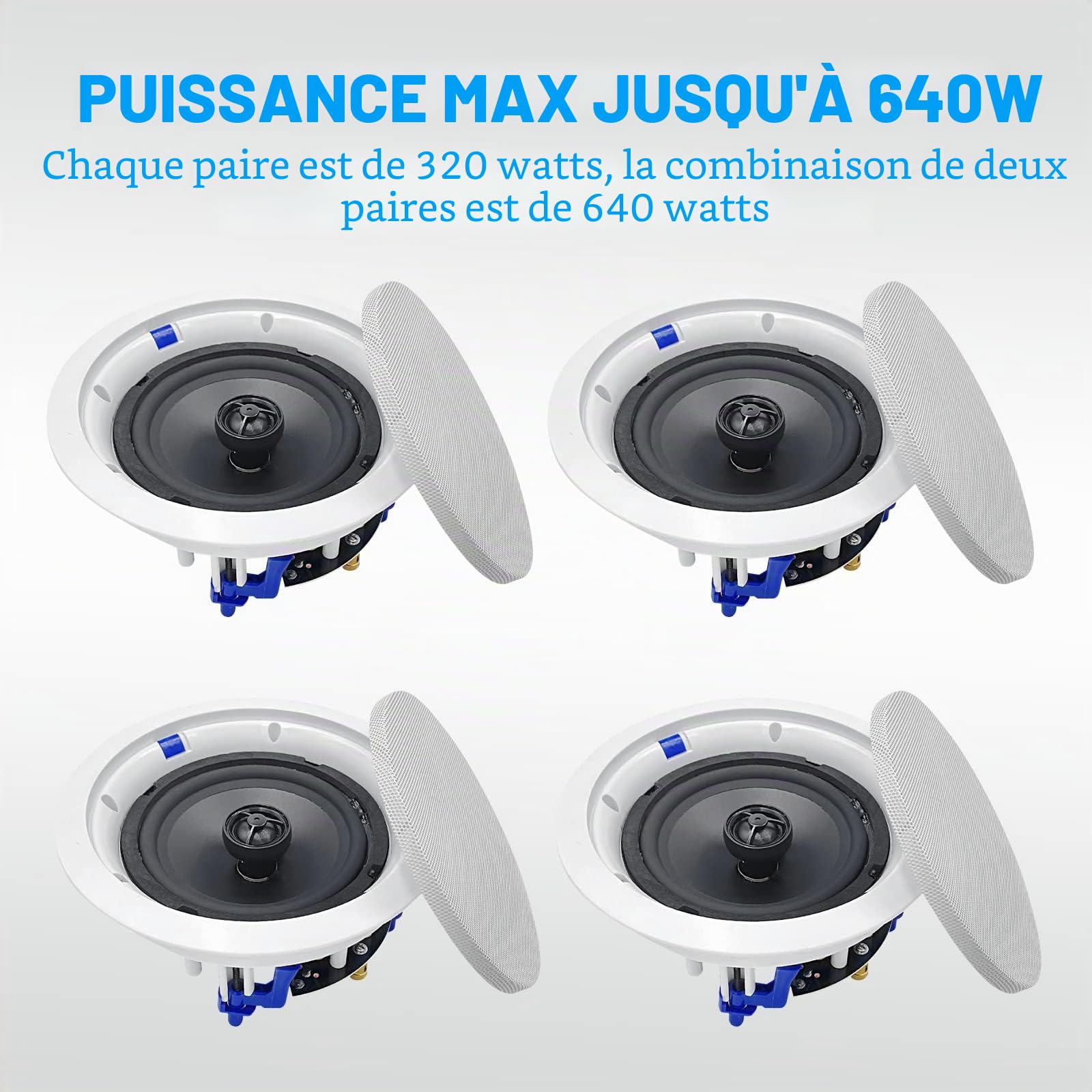 Herdio 6,5 Pouces 640 Watts Haut-parleurs de Plafond encastrés 2 Voies pour Le Bureau, la Cuisine, Le Salon, la Salle de Bain (4 Haut-parleurs)