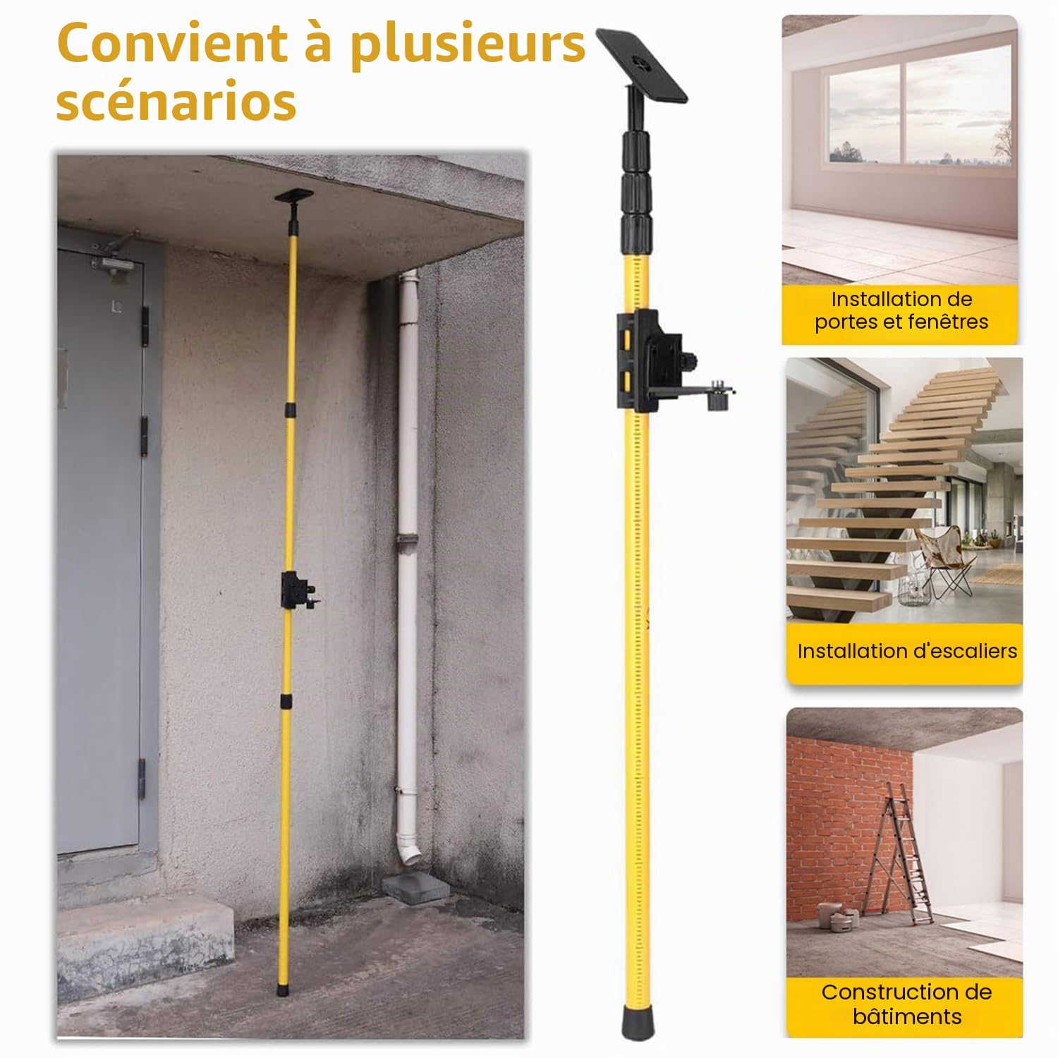 Tige Telescopique Niveau Laser, Support Laser, Mât Télescopique de Nivellement,115 à 280 cm de Hauteur, avec Table Élévatrice pour Lasers Rotatifs et à Lignes,Pour Laser à Lignes Croisées de 360°