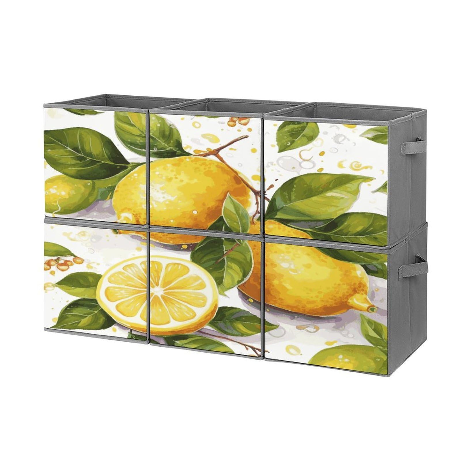 Fekiloot Style Fruits Lemon Storage Bin For Foldable And Handles,Closet Organizer Of 6-Pack Stackable,Storage Box For Living,Room, Office,Bedroom,Closet