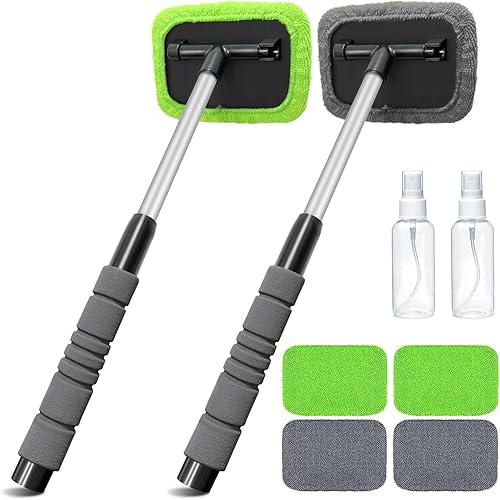 X XINDELL Herramientas de limpieza de vidrio para parabrisas, herramienta de limpieza de coche de tela de microfibra con mango extensible y paño
