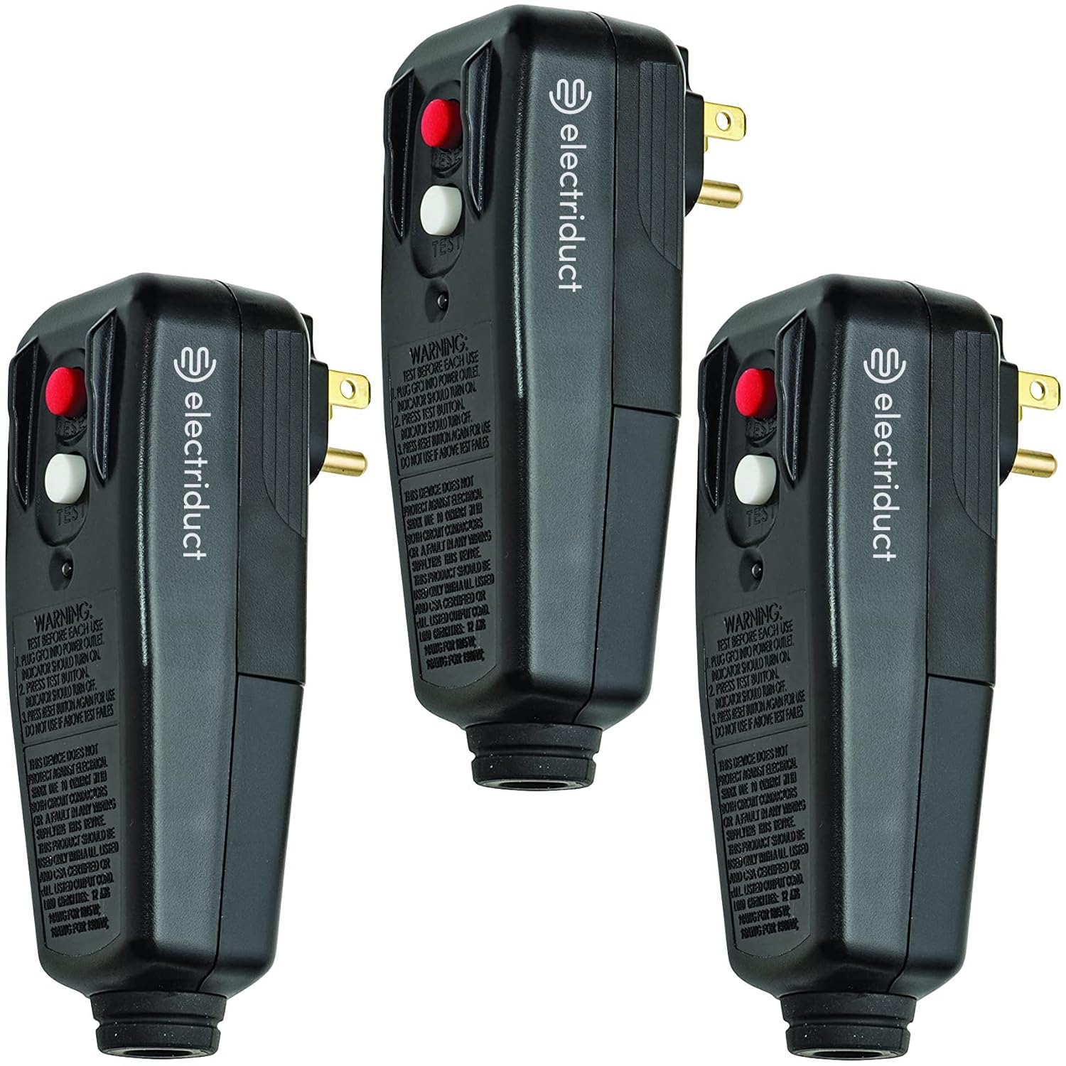 Electriduct GFCI Replacement Plug Auto Reset Right Angle NEMA 5-15P, 15 Amp 3-Wire Ground Fault (2 Pack)